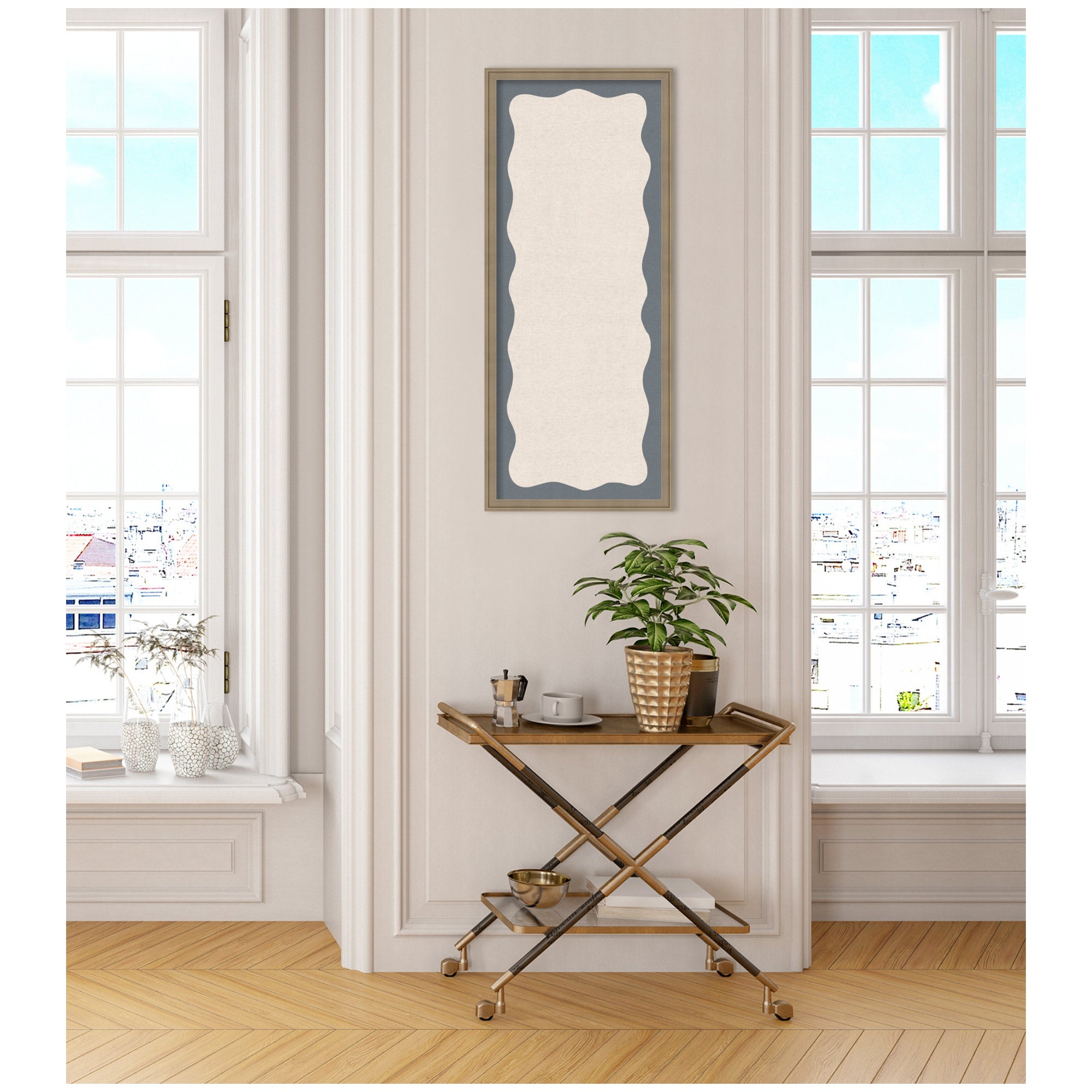 Framed Fabric Pinboard Wavy Linen and Smokey Blue Wall Organization