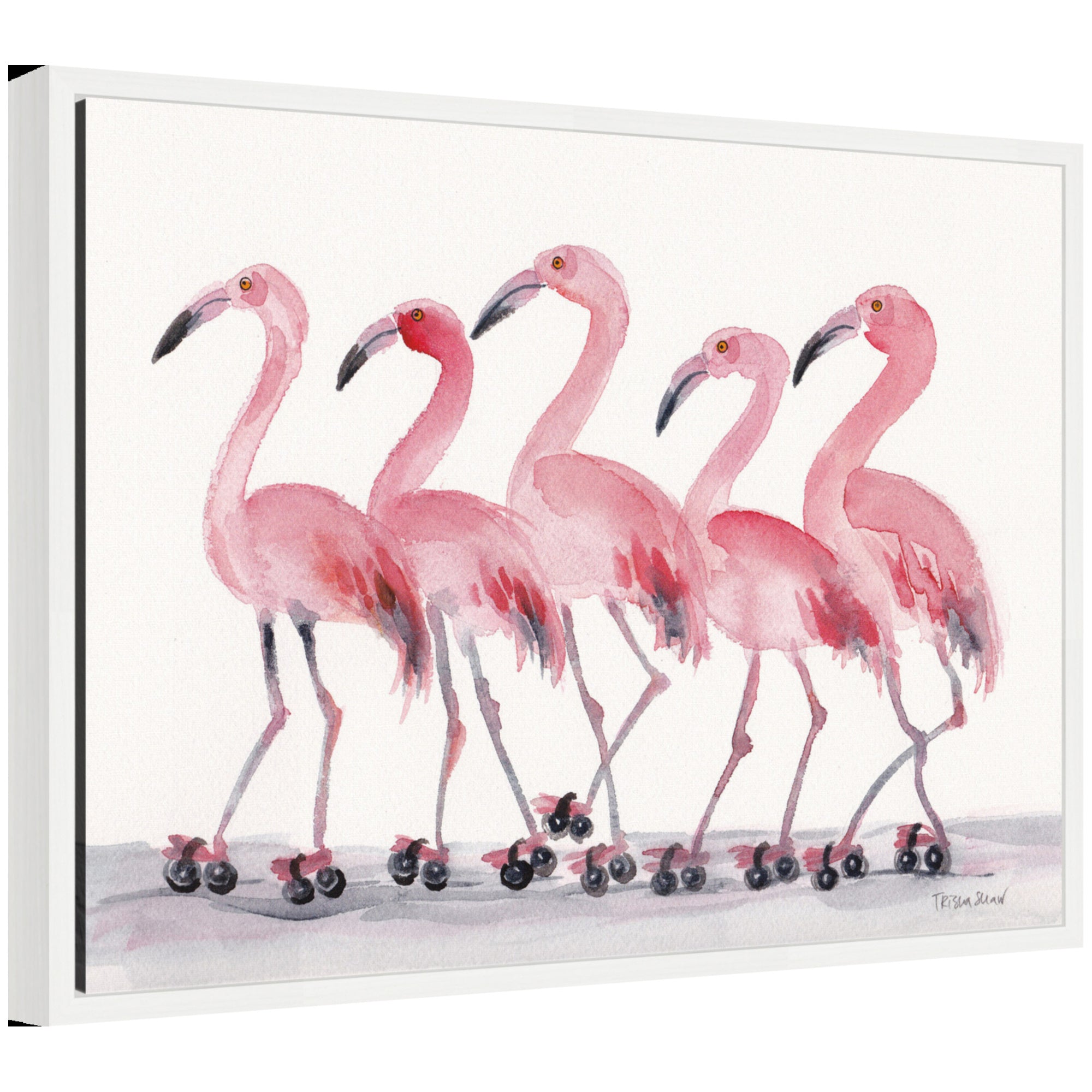 Sylvie Roller Skating Flamingos Framed Canvas by Patricia Shaw