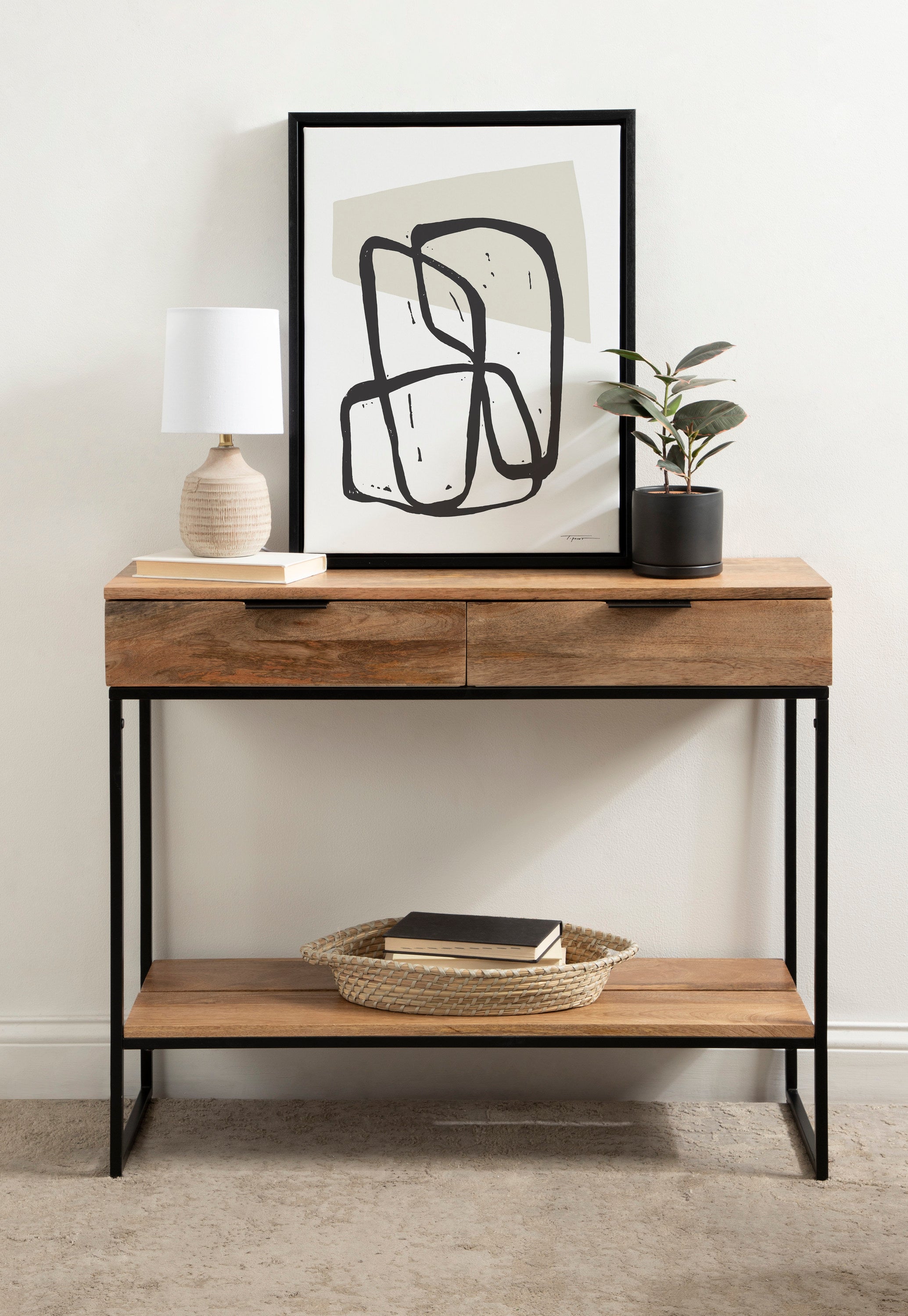 Console Table Natural Black 36x13x31 8