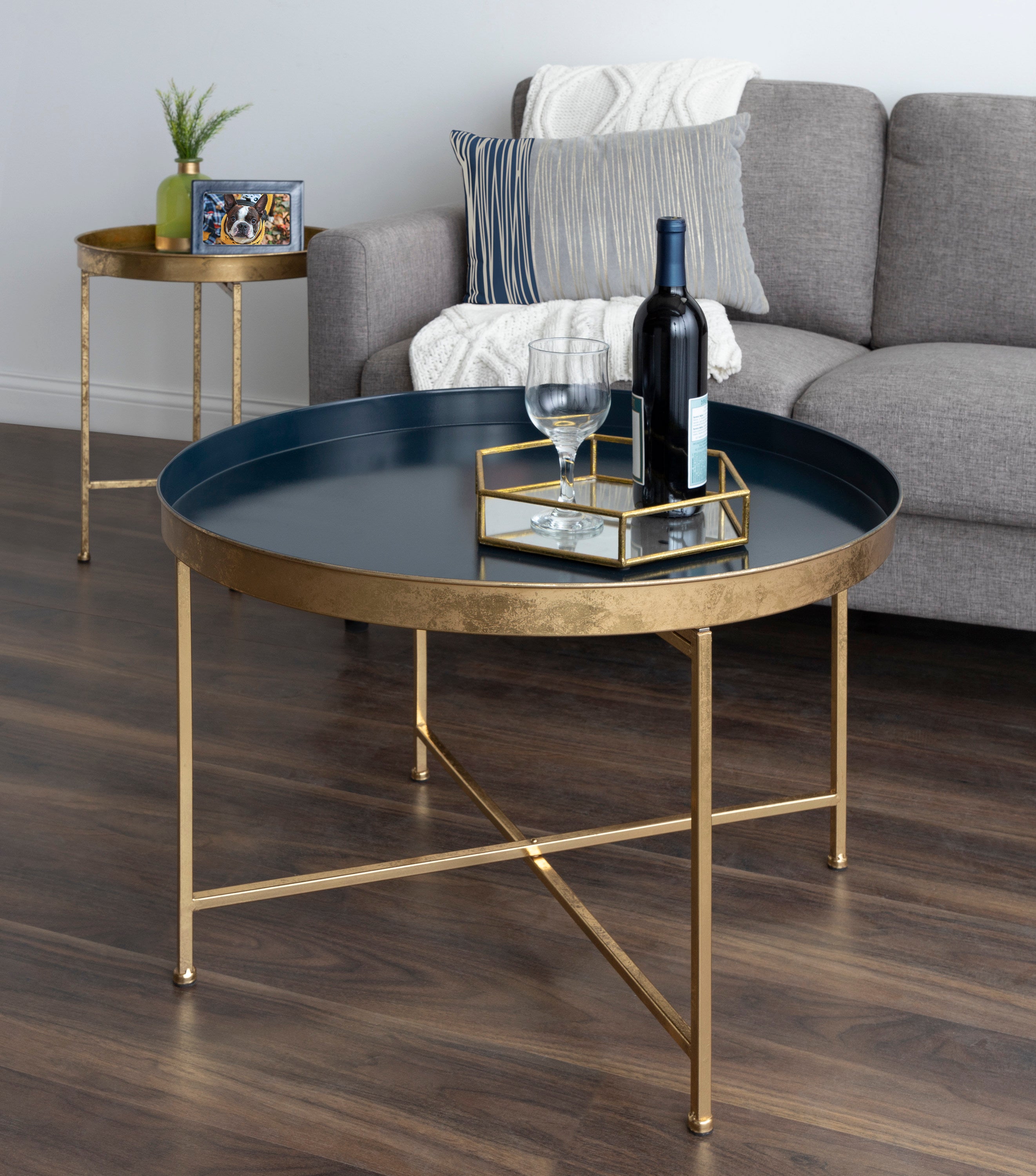 Coffee Table Navy Blue Gold 28.25x28.25x19 7