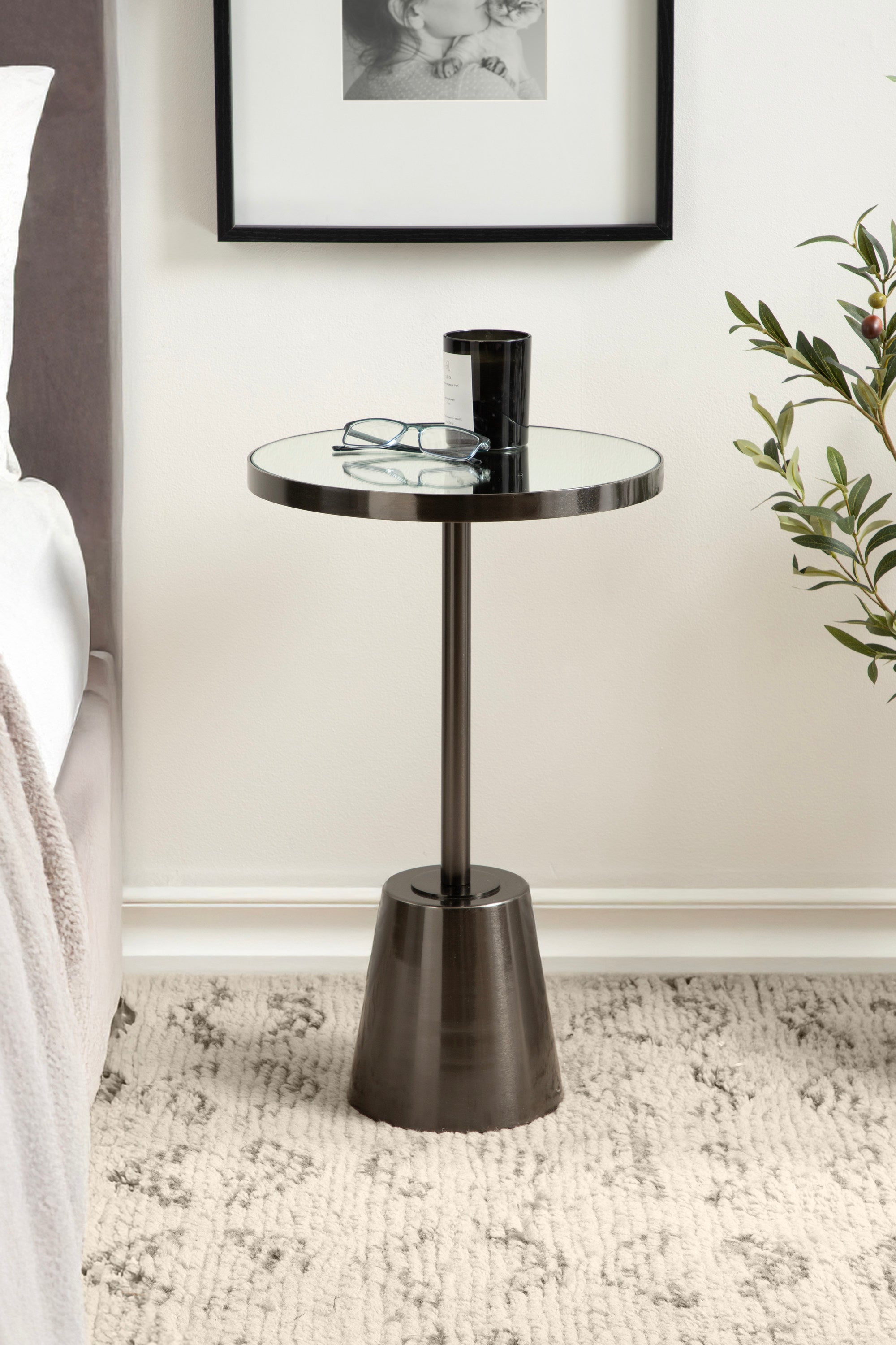 Side Table Mirror Pewter 14x14x24 7