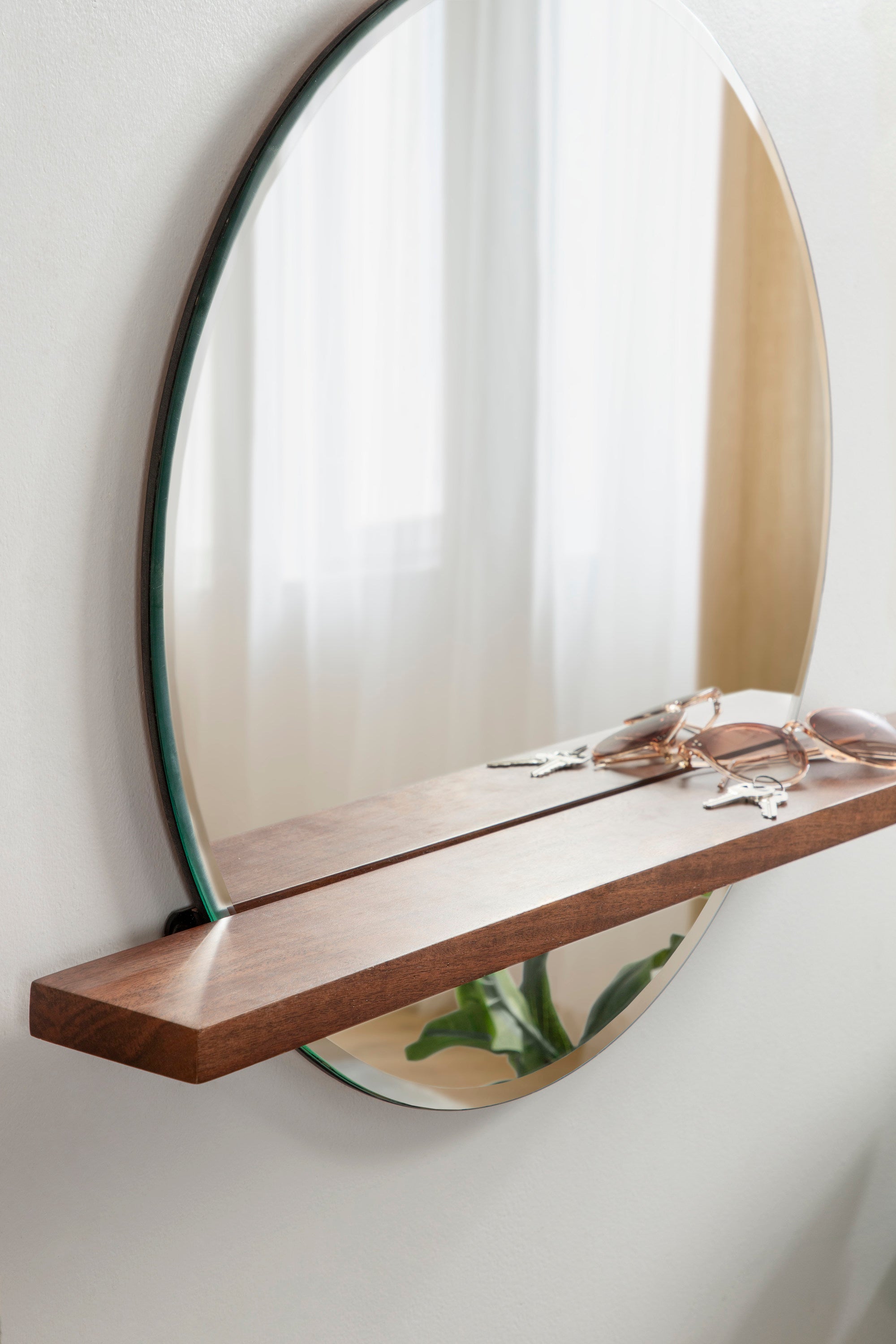 Fosset Round Frameless Mirror with Shelf