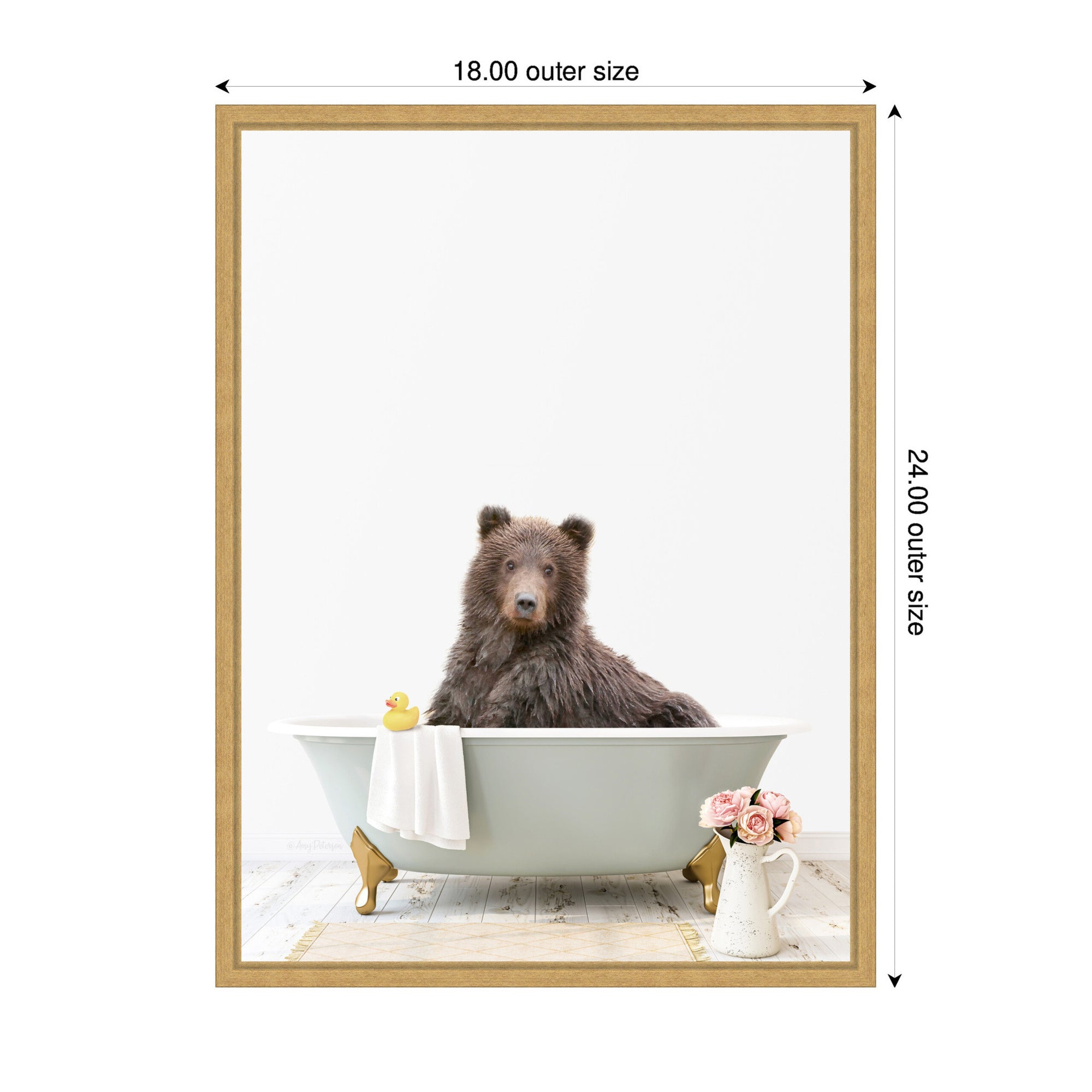 Sylvie Bear in Cottage Gray Bathtub Framed Canvas by Amy Peterson