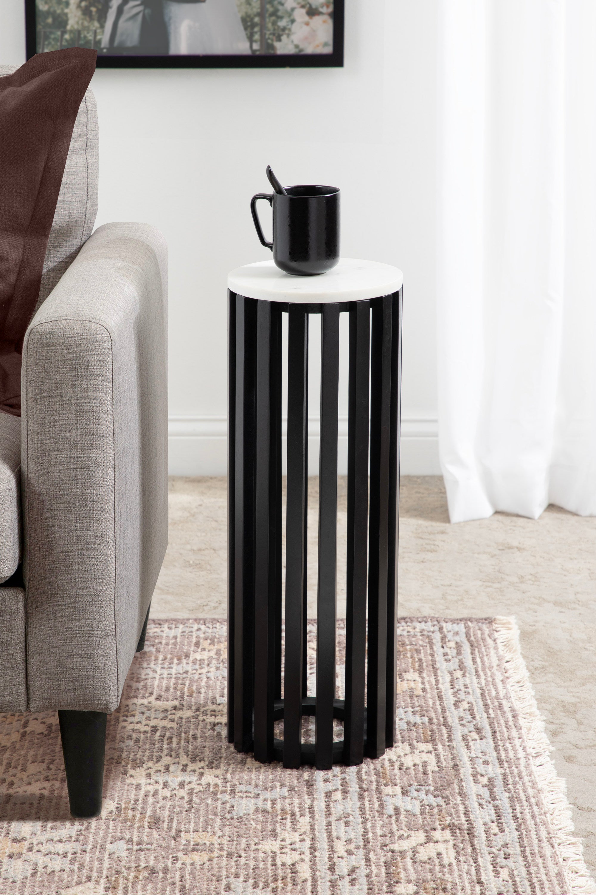 Drink Table White Black 9" Diameter 6