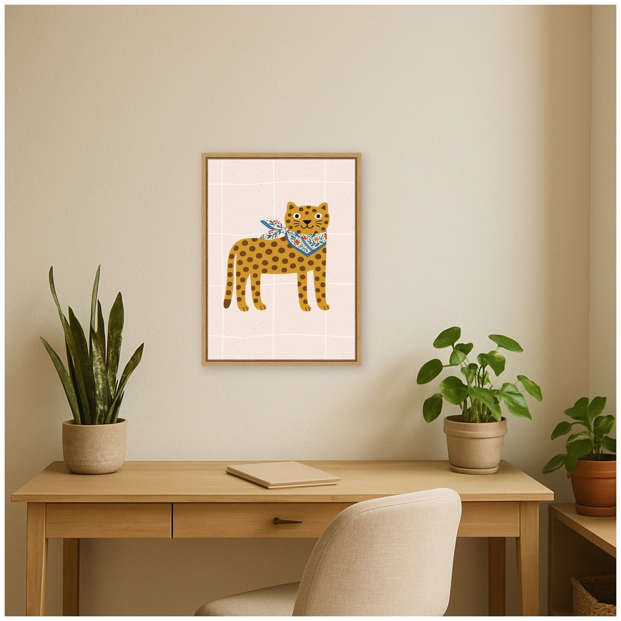 Leopard Wearing a Scarf by Laura Moss Framed Canvas Wall Art Print