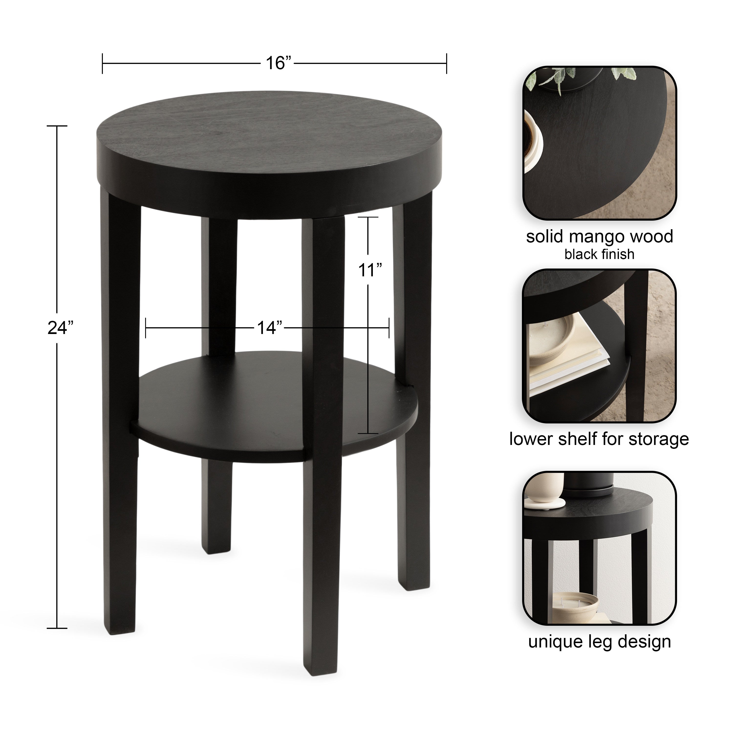 Side Table Black 16x16x24 2