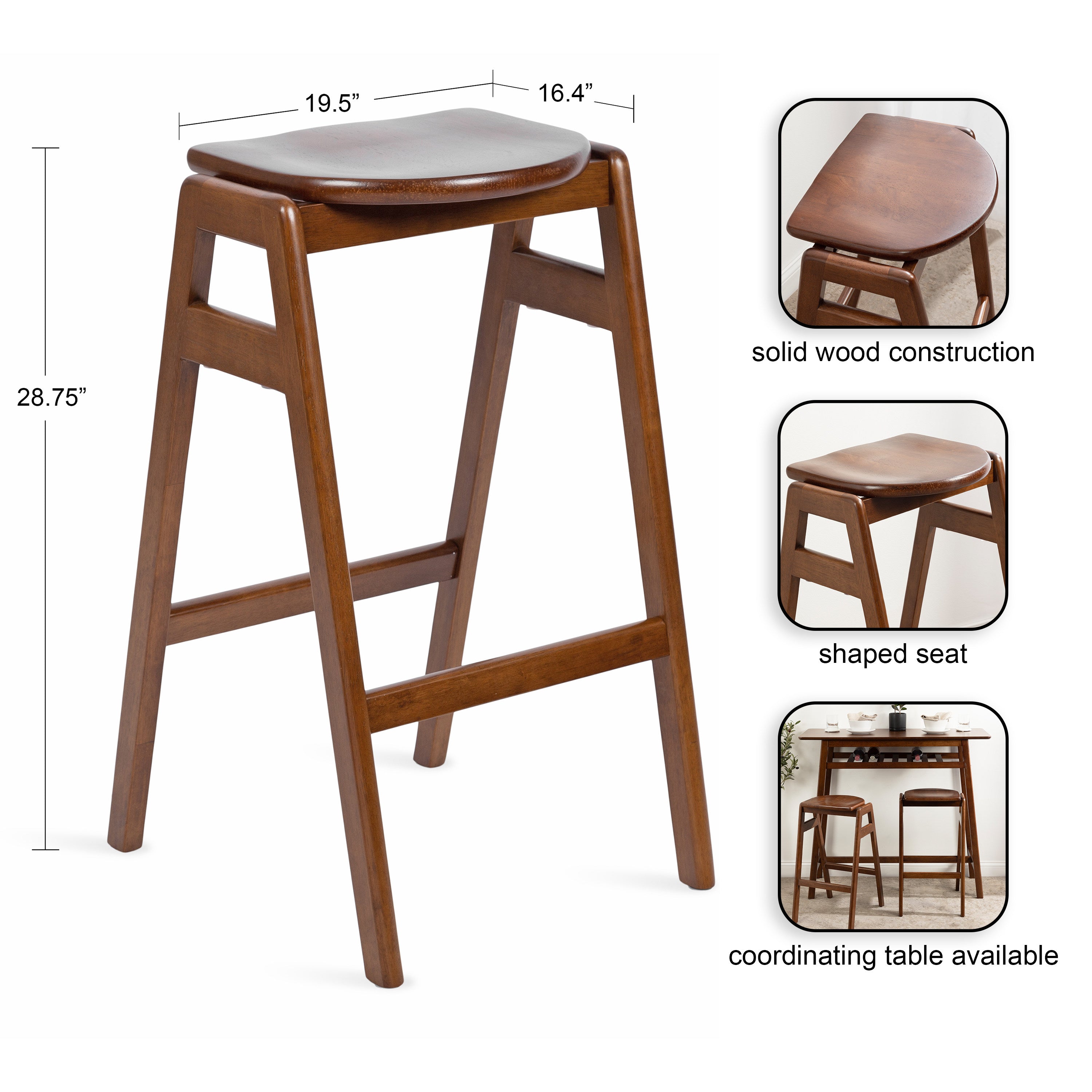Bar Height Stool Walnut Brown 17x20x29 2