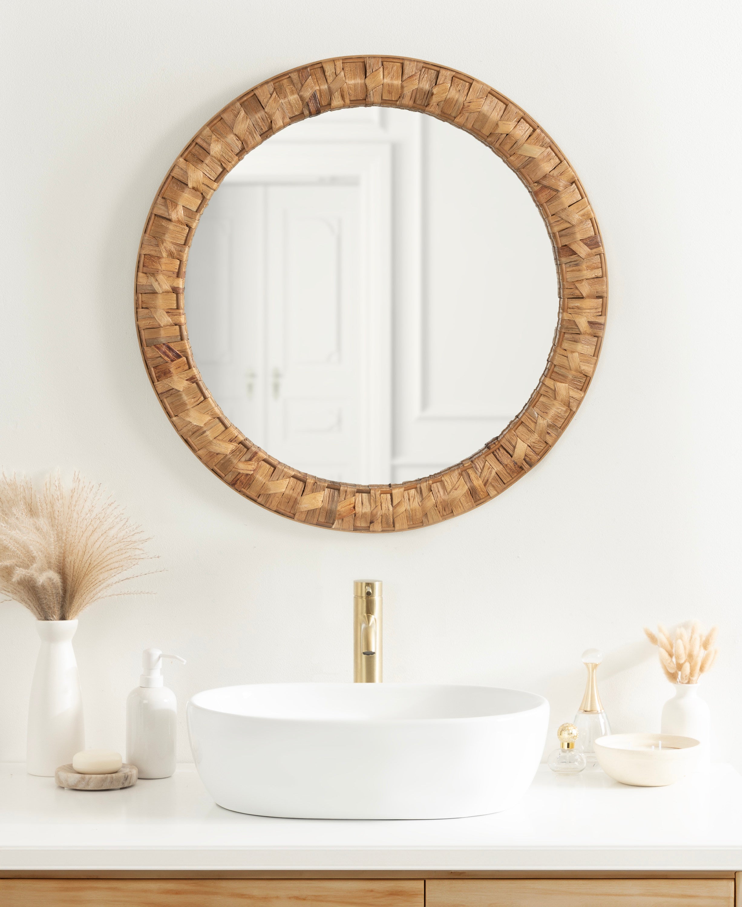 Round Mirror Rustic Brown 26x26 7