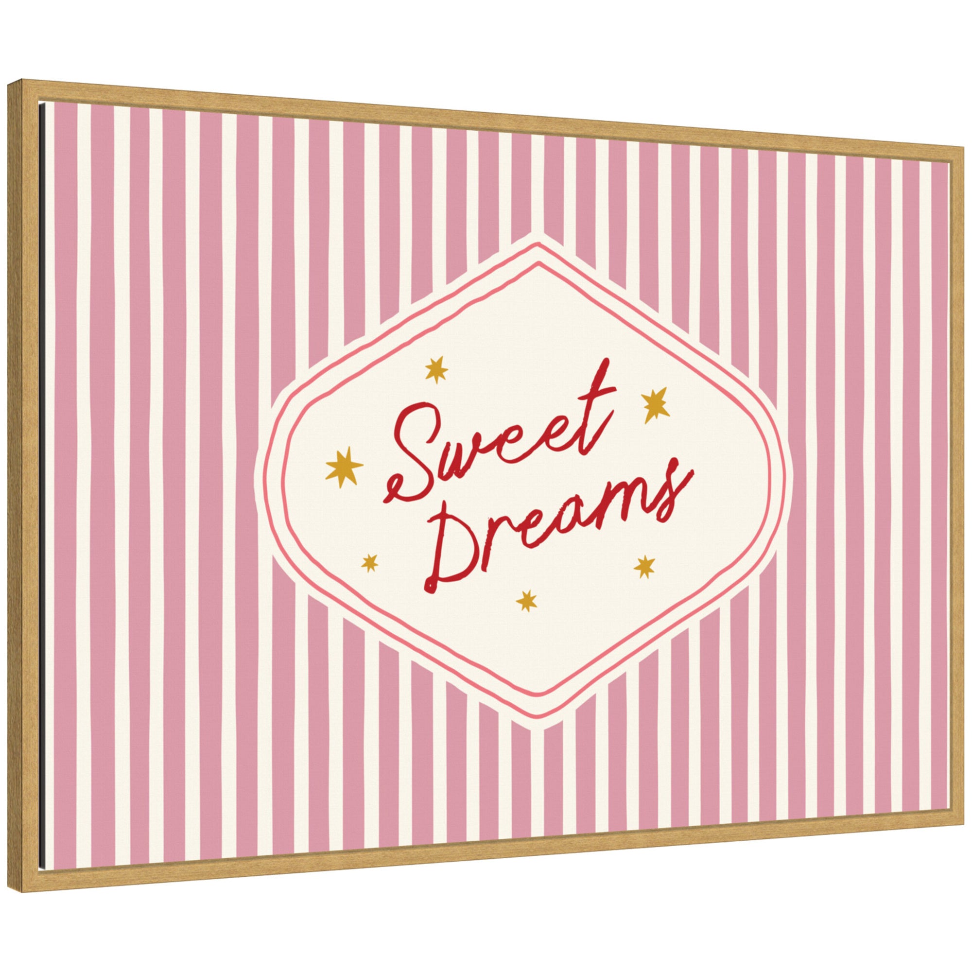 Sweet Dreams Retro Typography Pink and Red Stripe by Lucky Guava Framed Canvas Wall Art Print
