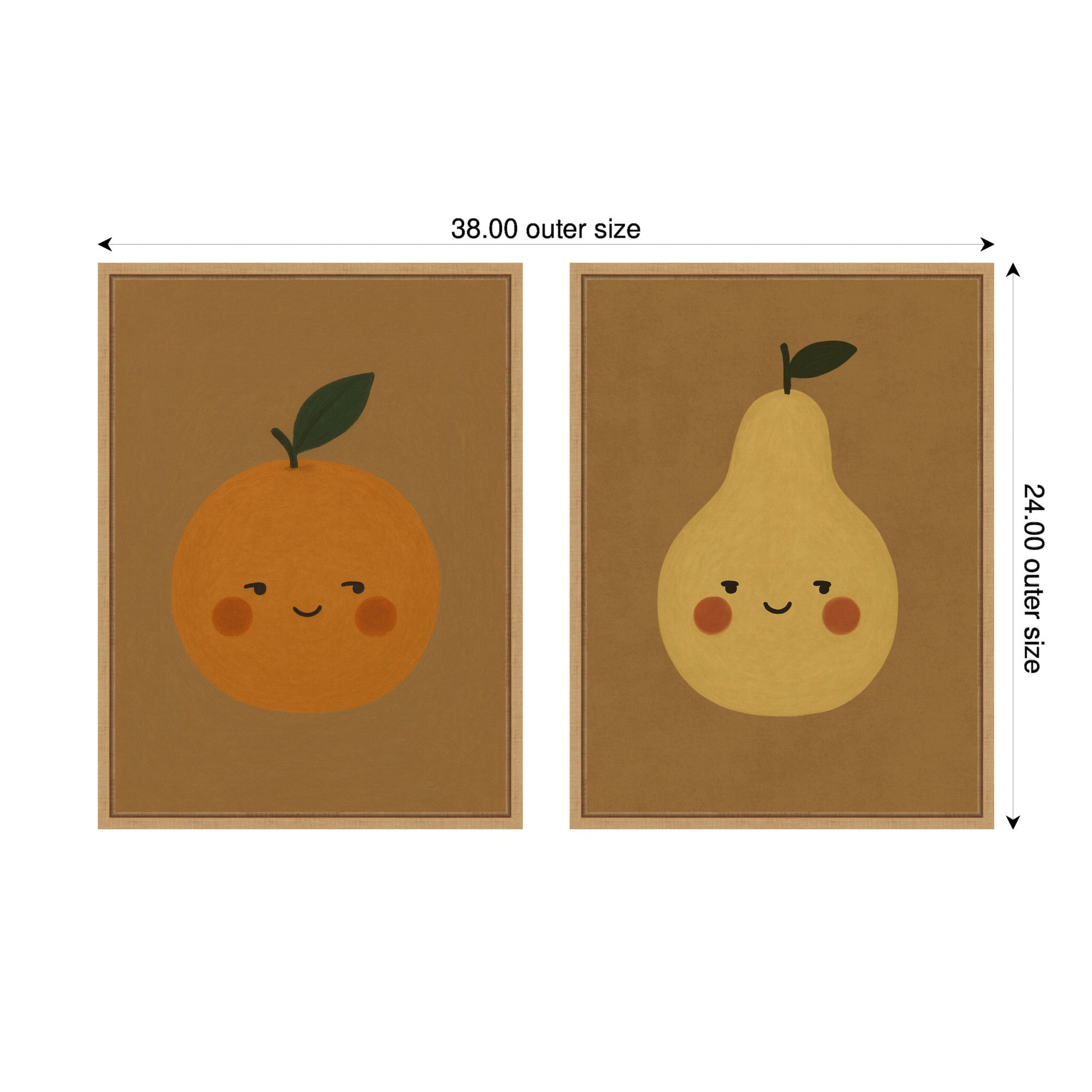 Vintage Smiling Pear & Orange 2 Piece Framed Canvas Wall Art Set by Laura Moss