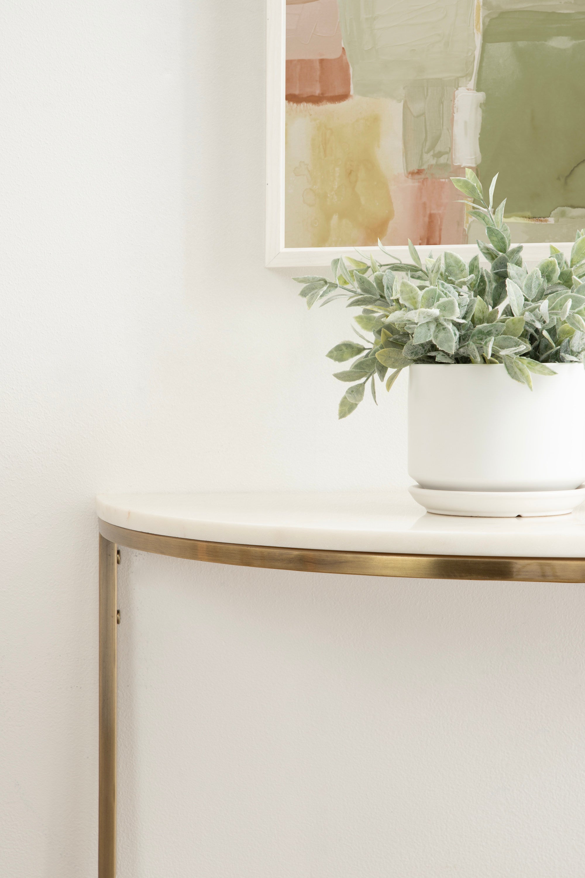 Kate and Laurel Dorrah Vintage Round Marble Console Table for Entryway 28 x 14 x 30 White and Antique Brass Glam Half Circle Entryway Table for Use as Hallway Table or Behind Couch