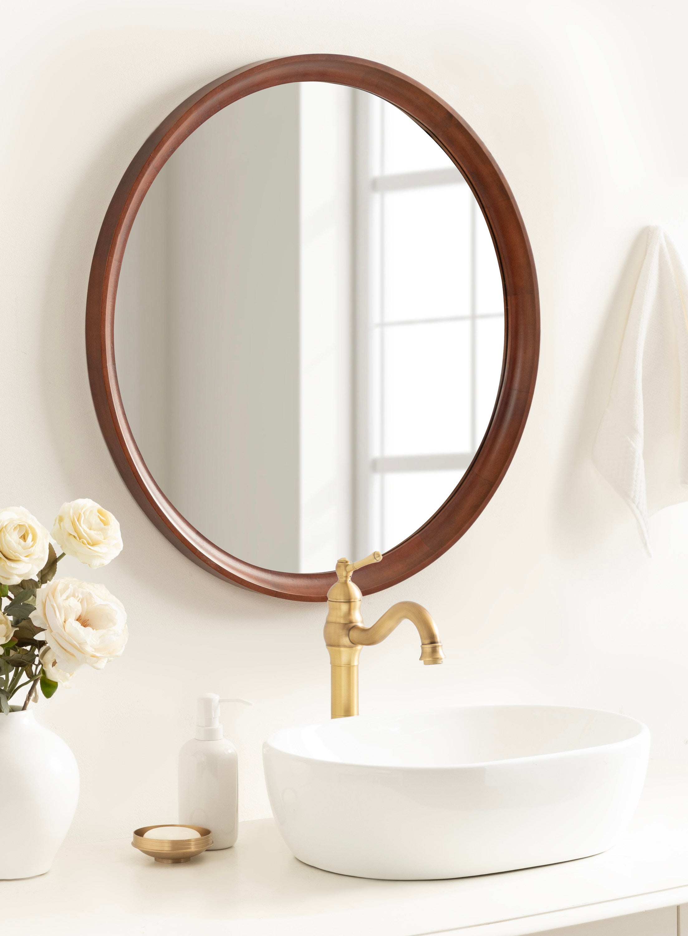 Round Mirror Dark Brown 30" Diameter 6