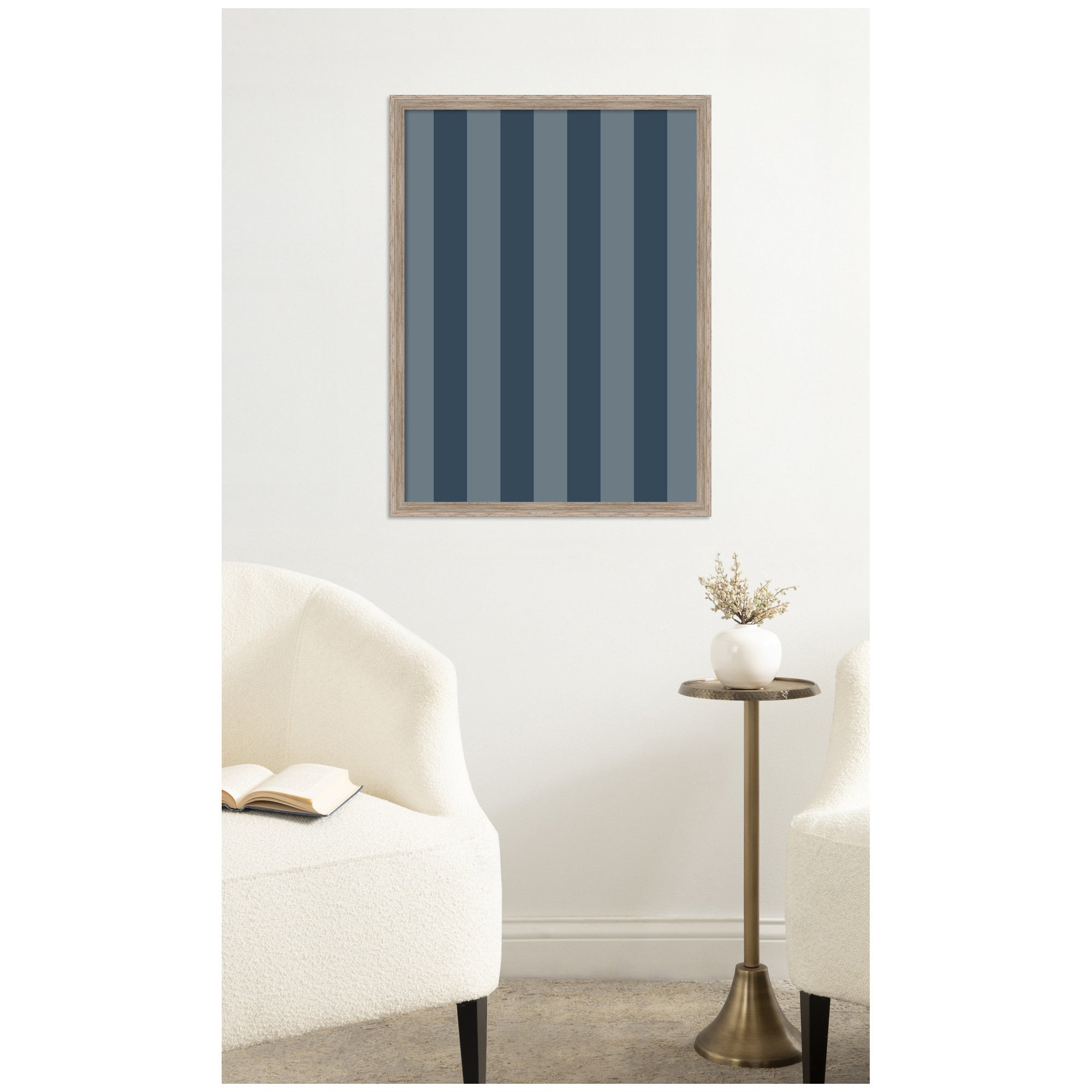 Framed Fabric Pinboard Wide Stripes Blue Wall Organization