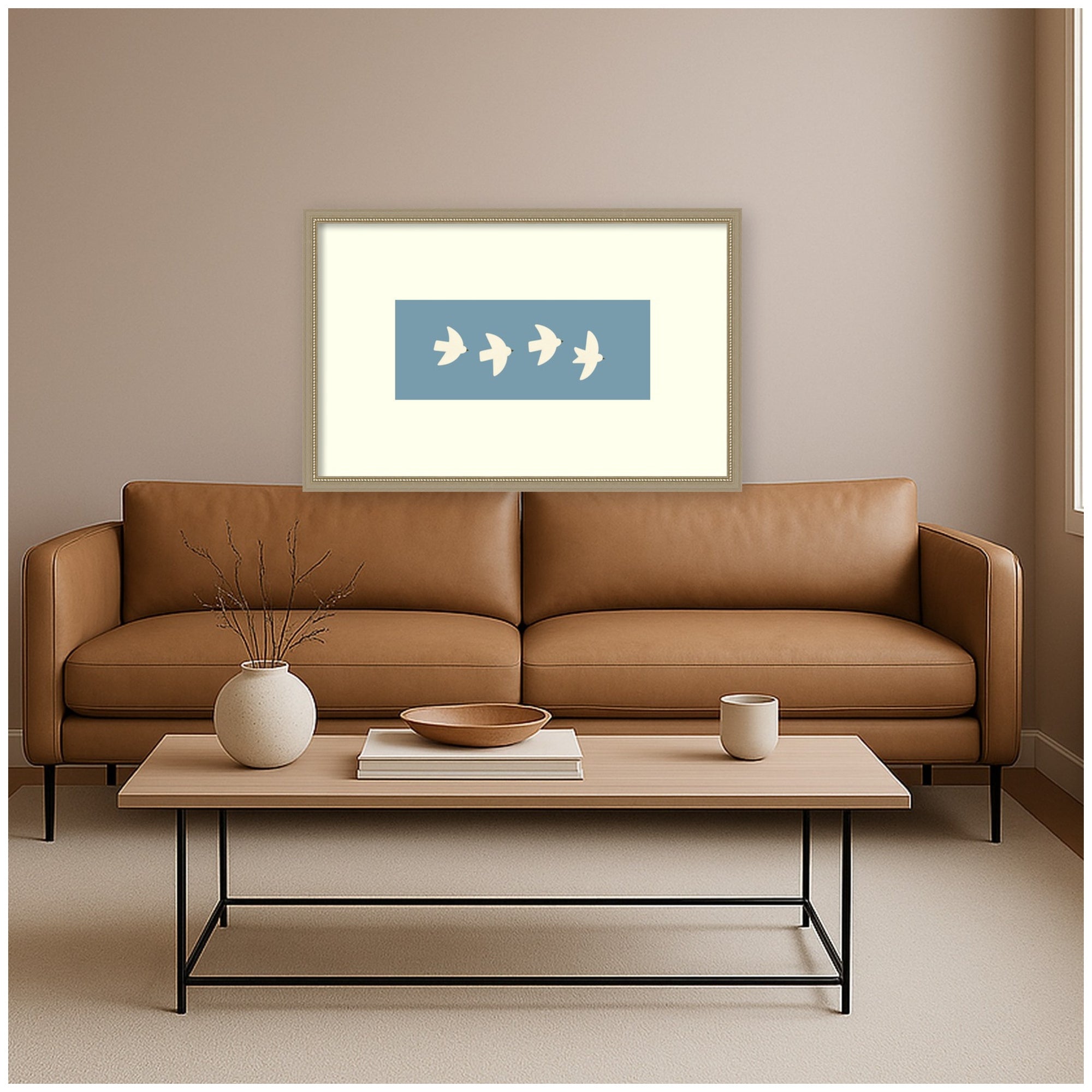 Minimalist Birds Panel Blue by Laura Moss Framed Wall Art Print