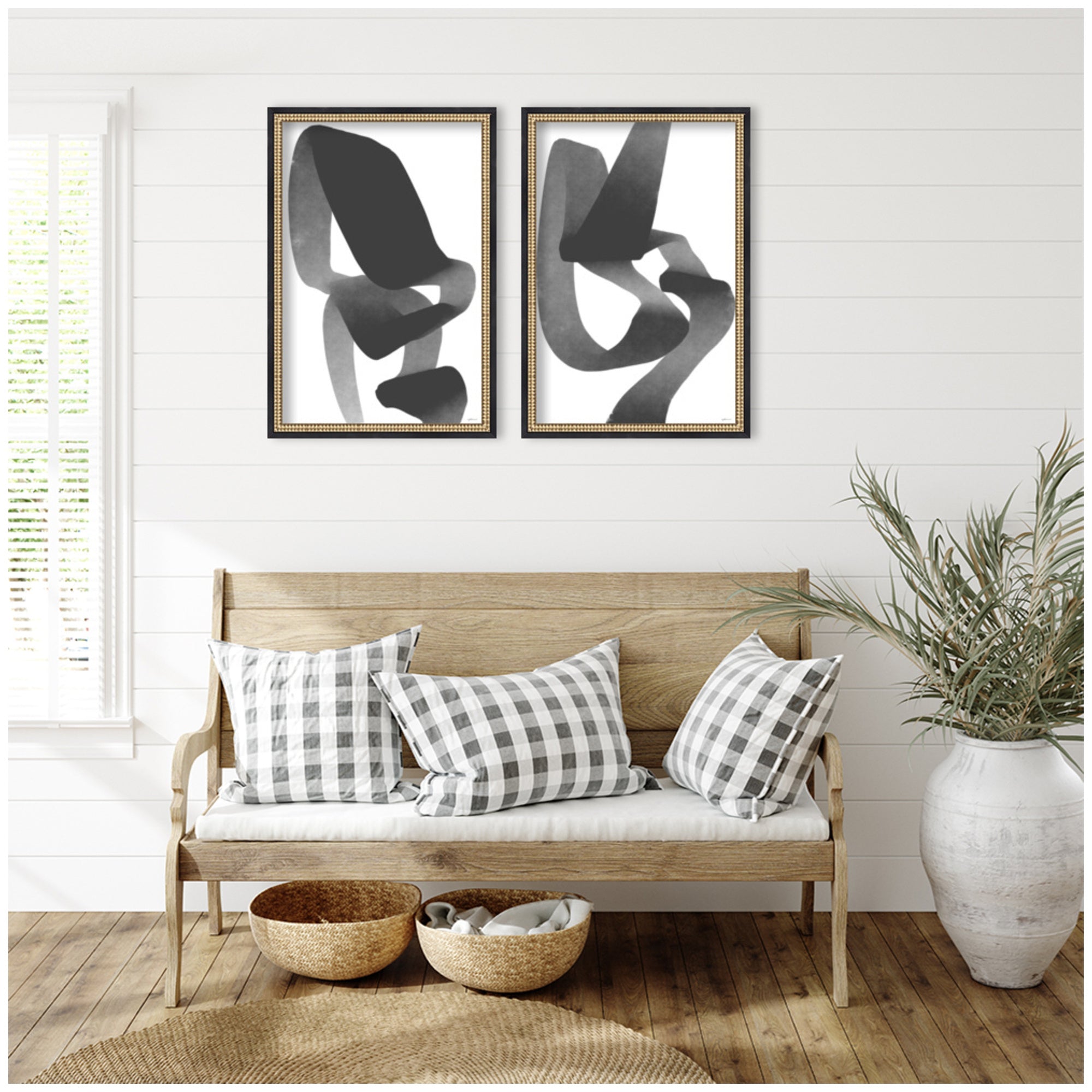 Black and White Abstract 01 & 02 2 Piece Framed Wall Art Print Set by Gabrielly Guedes