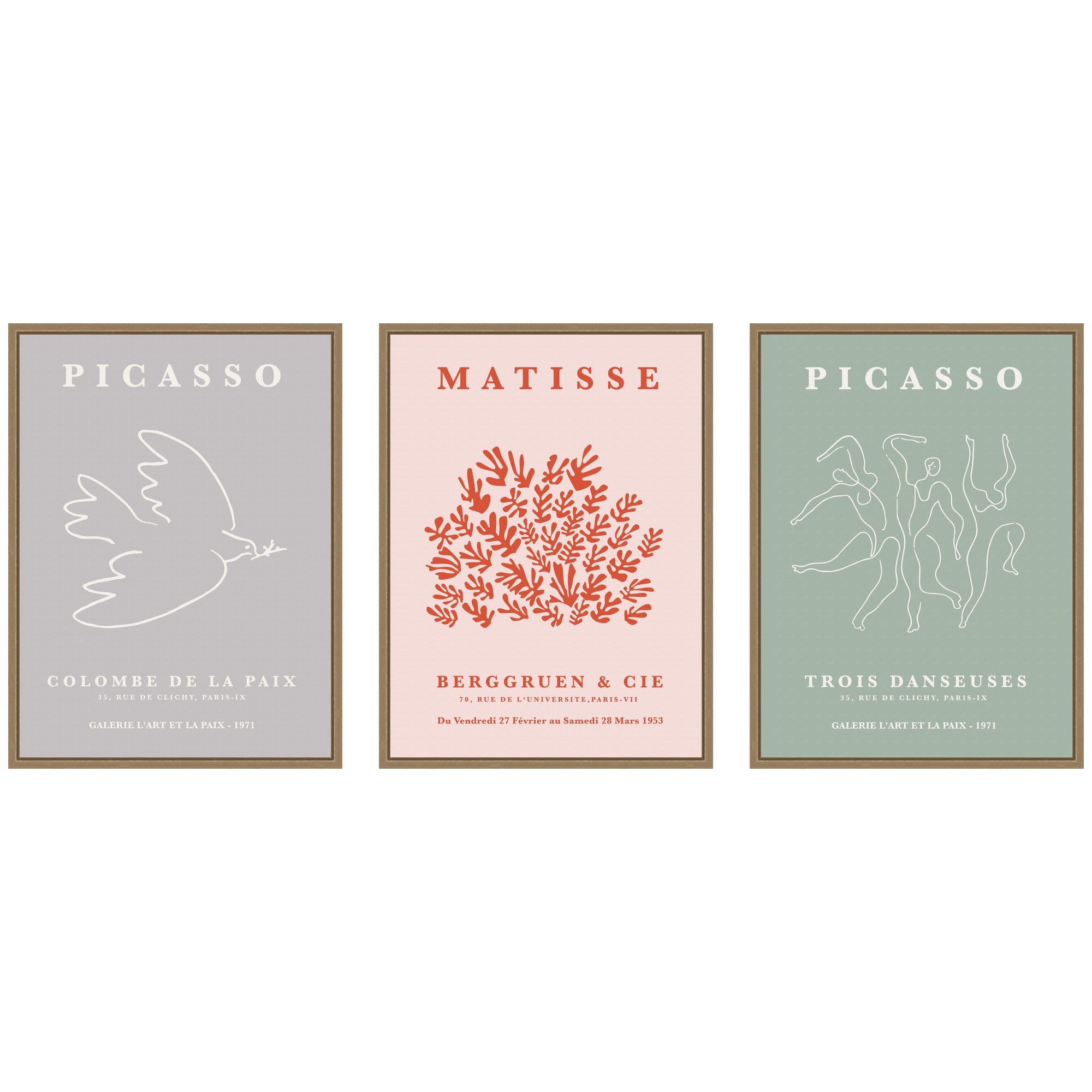Picasso Inspired Bird & Inspired Dance 3 Piece Framed Canvas Wall Art Set by Gabrielly Guedes