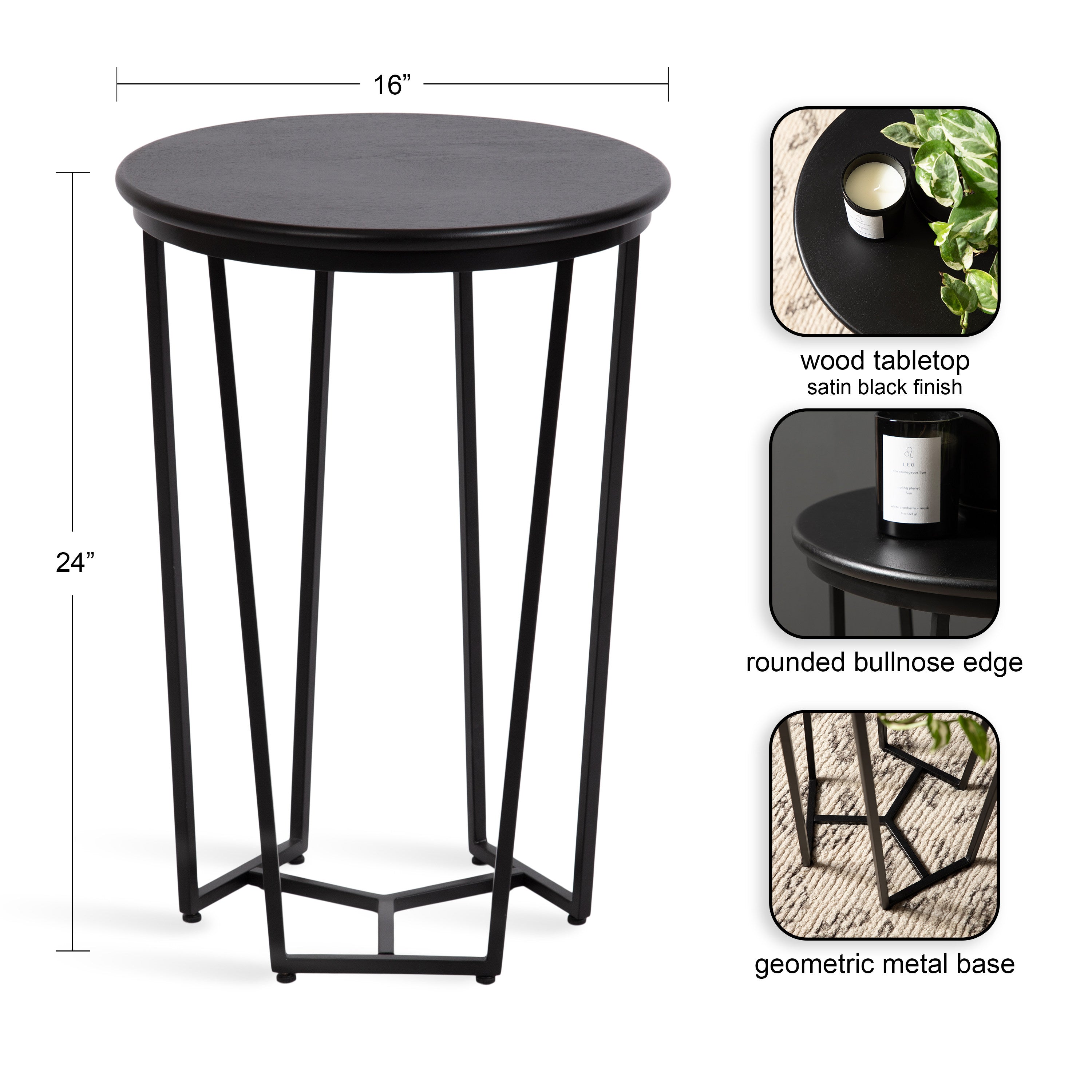 Side Table Black 16x16x24 2