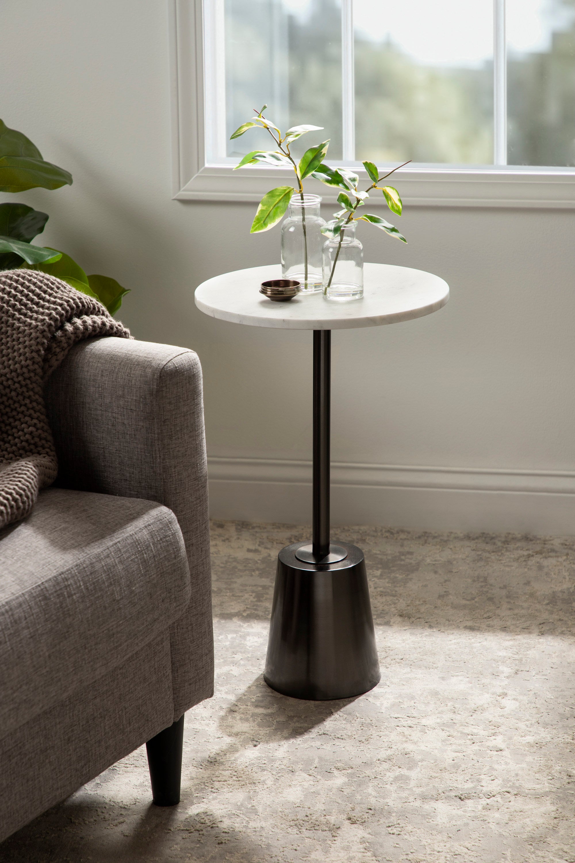 Side Table White Pewter 14x14x24 6