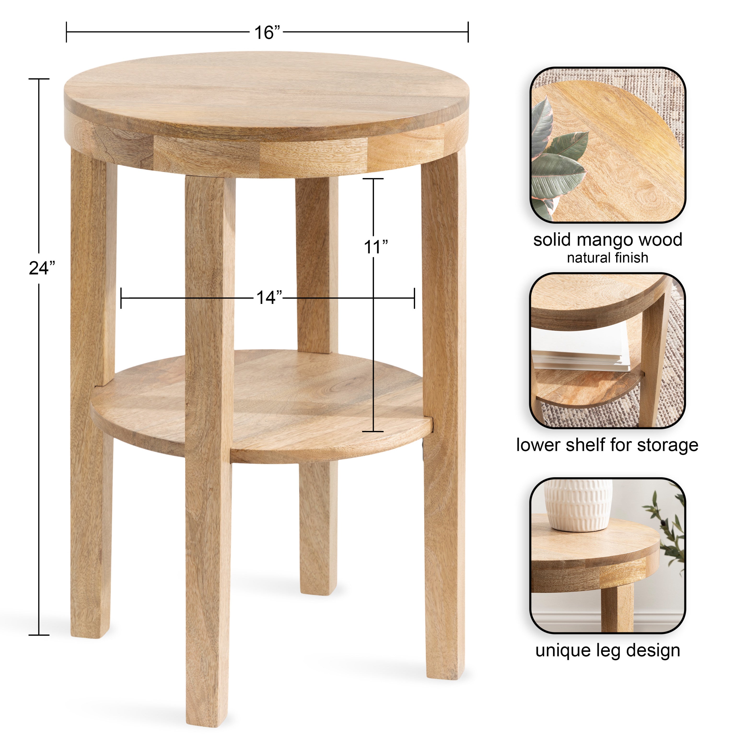 Side Table Natural 16x16x24 2