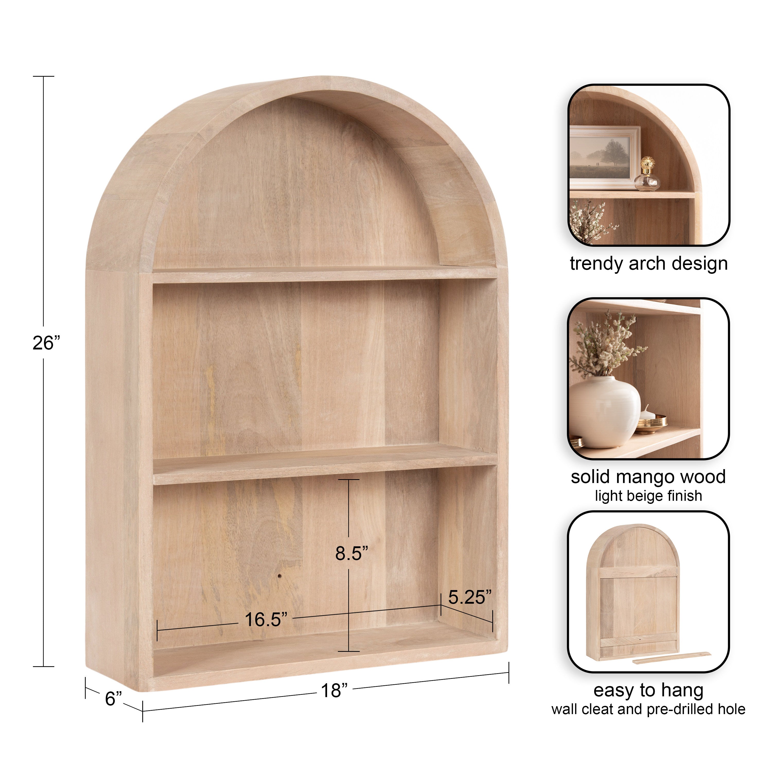 Accent Shelf Natural Beige 18x6x26 2