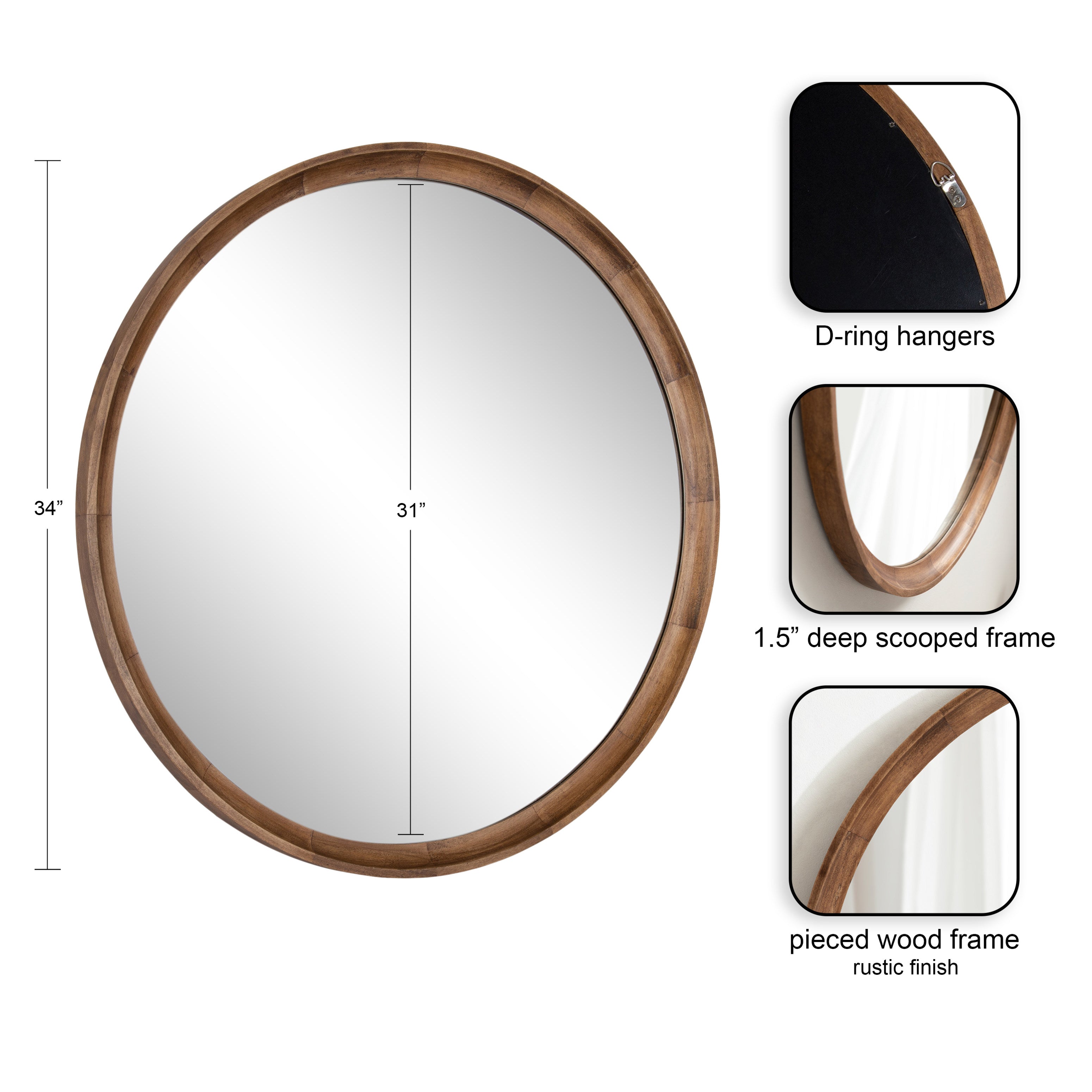Round Mirror Rustic Brown 34" Diameter 2