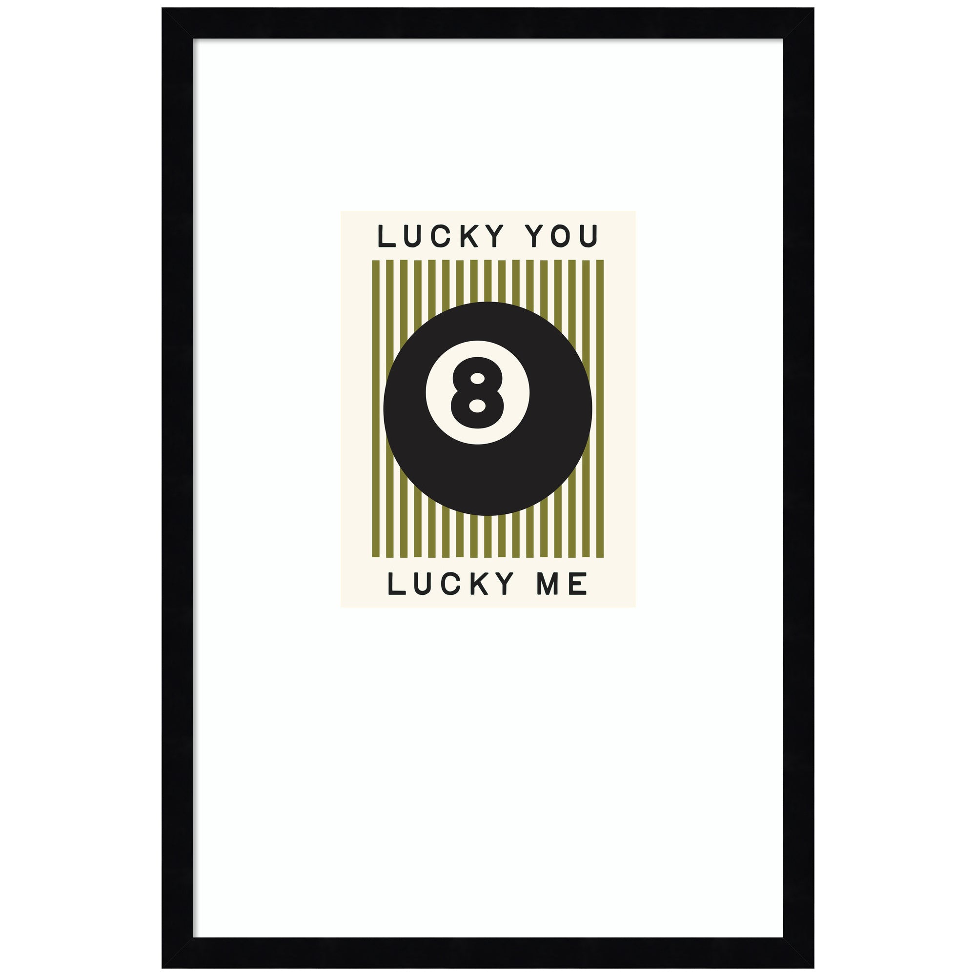 Lucky You Lucky Me Green Striped 8 Ball Print, Dopamine Decor for Home or Apartment Retro Poster by Lucky Guava Framed Wall Art Print