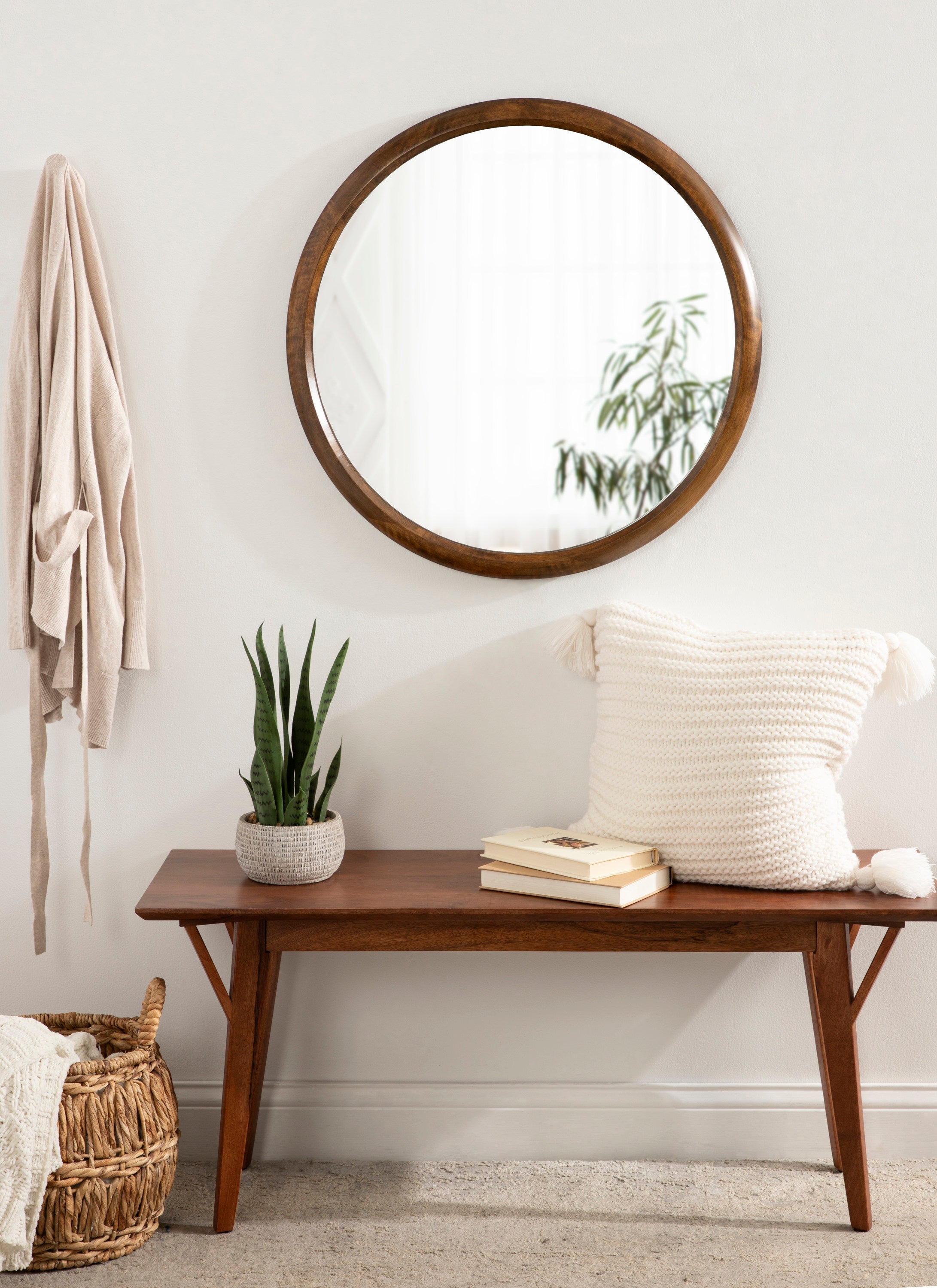 Pao Curved Framed Wood Wall Mirror