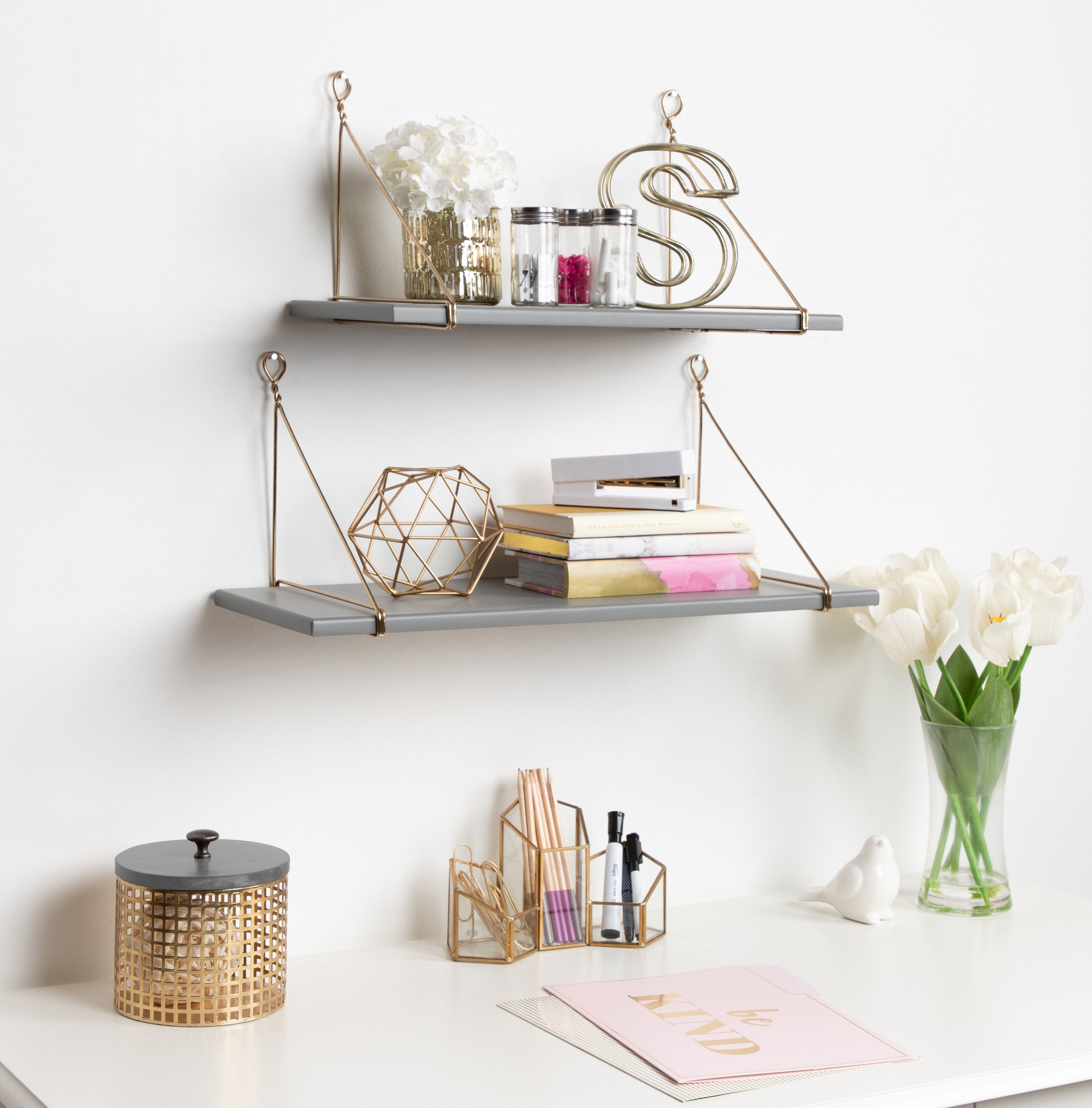 Vista Wood and Metal Wall Shelves