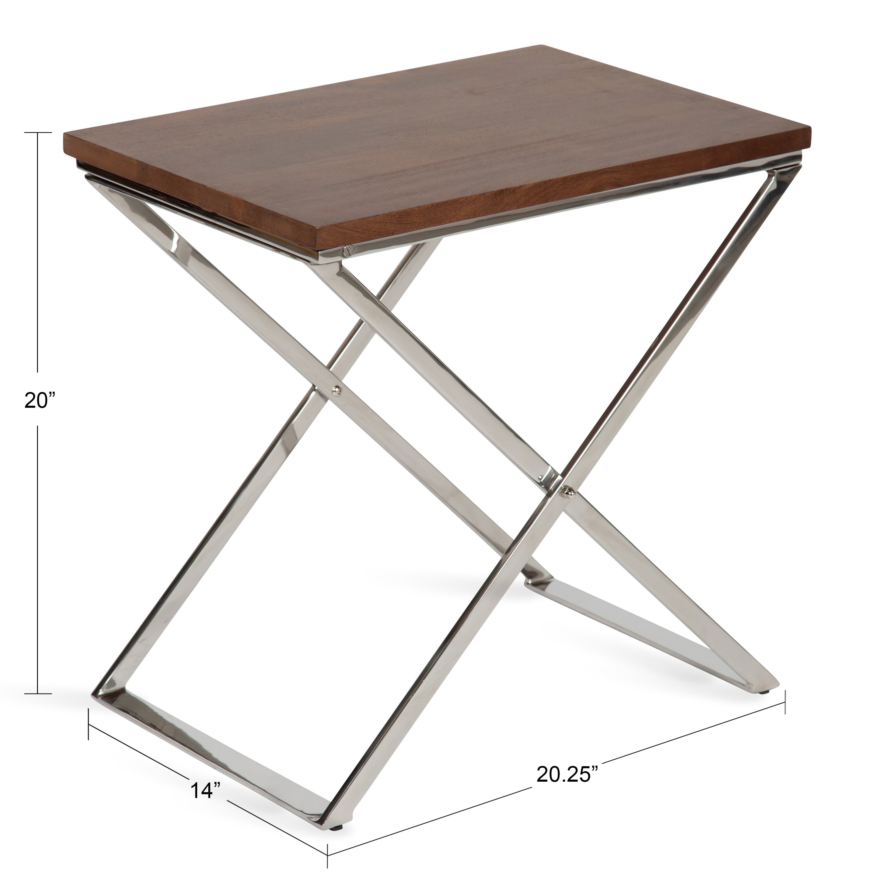 Side Table Walnut Brown Silver 20x14x20 2