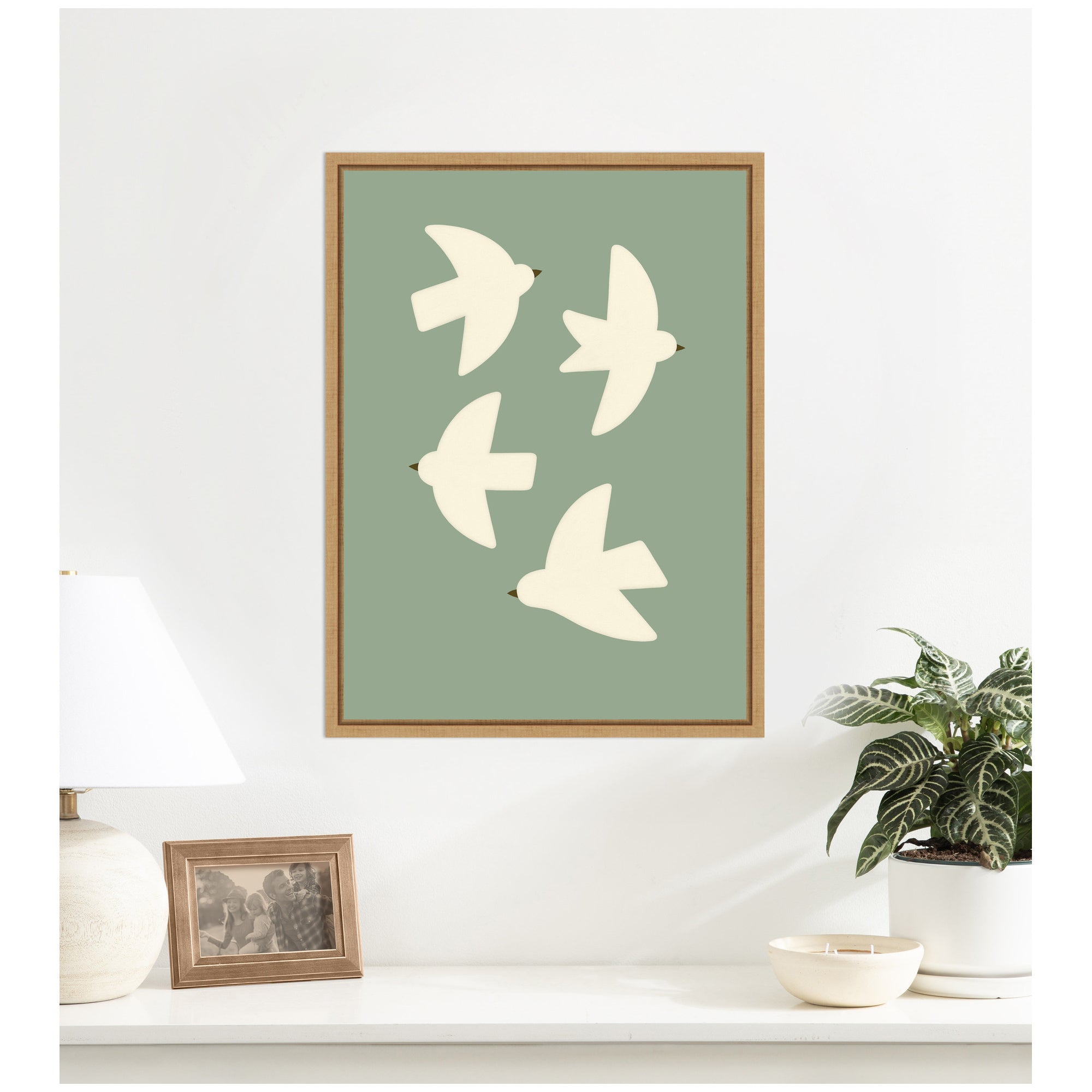Minimalist Birds Poster 4 Green by Laura Moss Framed Canvas Wall Art Print