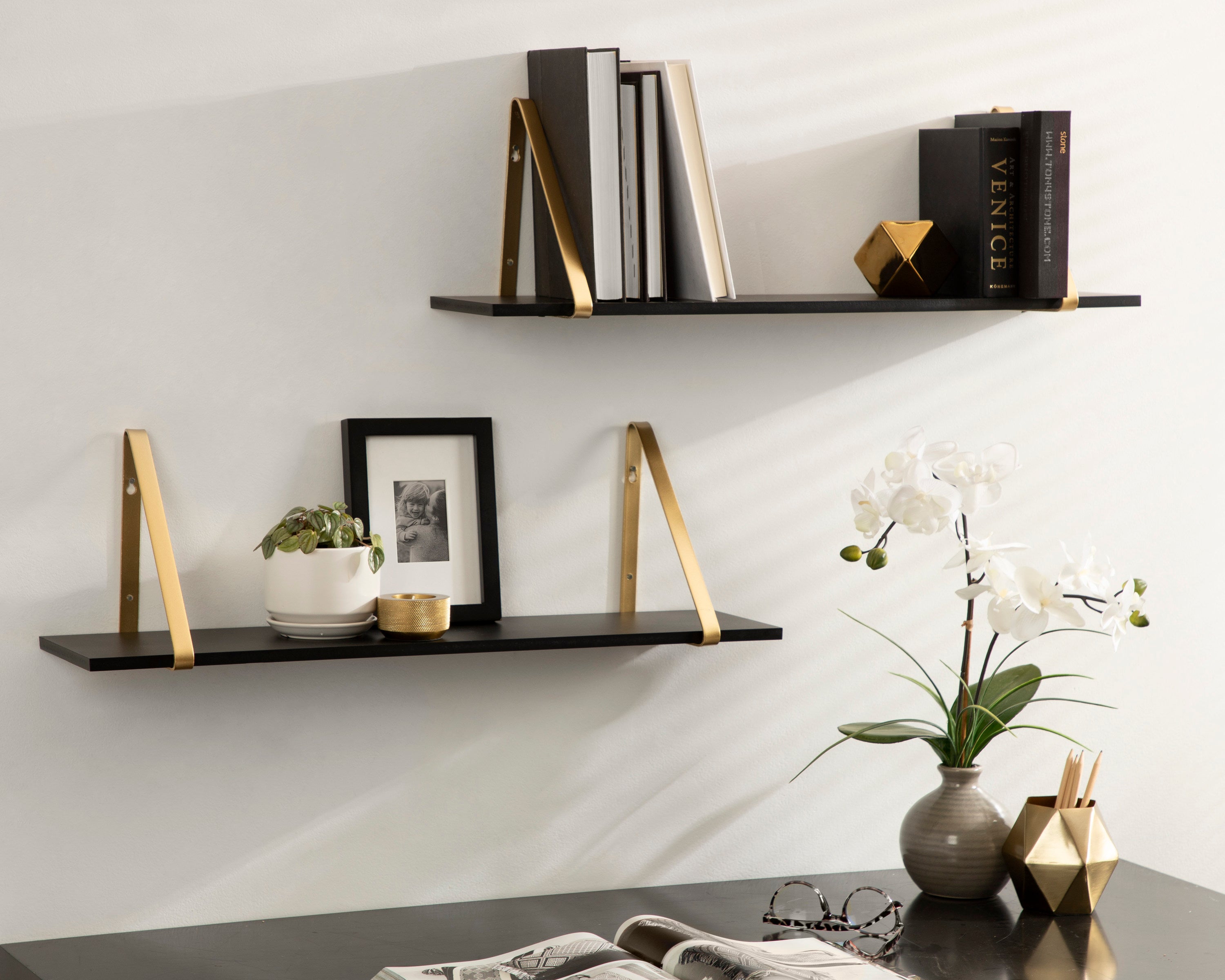 Floating Shelf Black Gold 2 Pk-28" 7