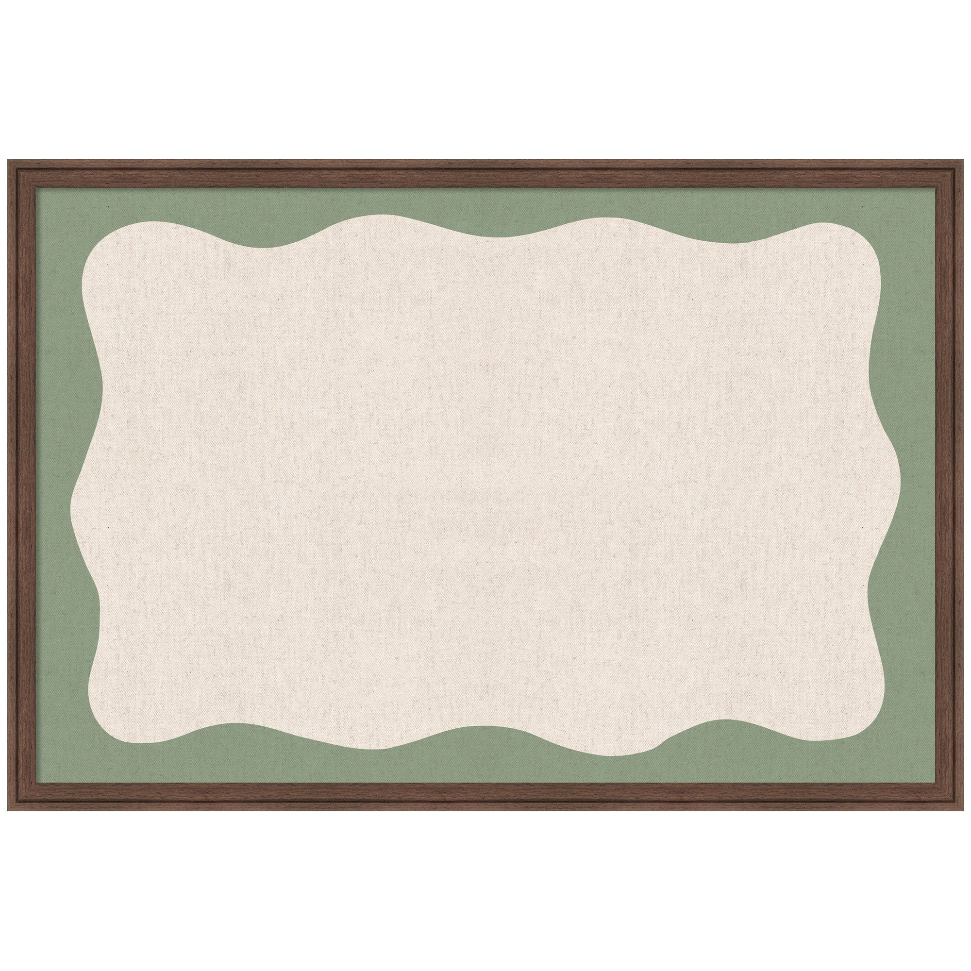 Framed Fabric Pinboard Wavy Neutral Linen and Green Wall Organization