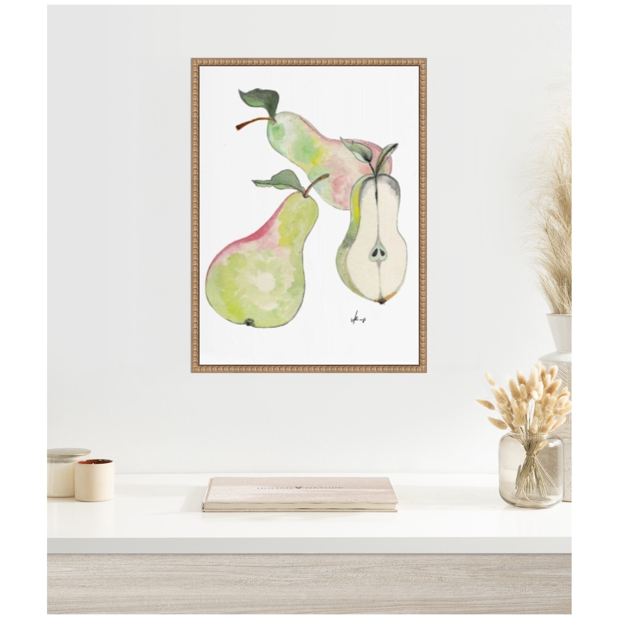 Sylvie Watercolor Green Pears Framed Canvas by Viola Kreczmer