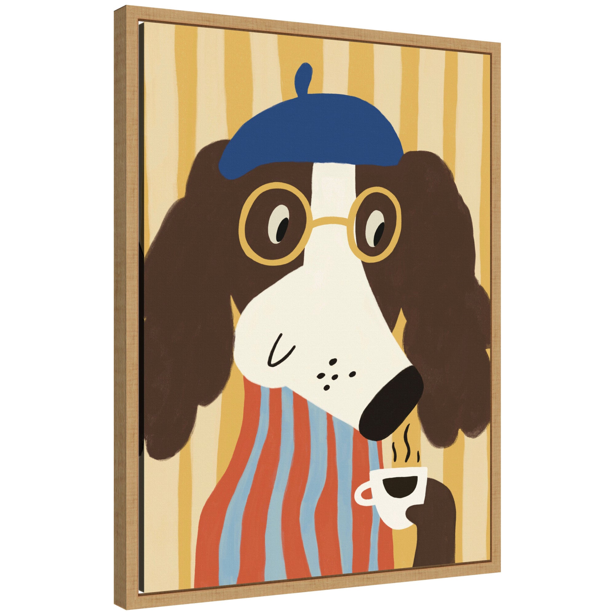 Dog with Cup of Coffee by Laura Moss Framed Canvas Wall Art Print