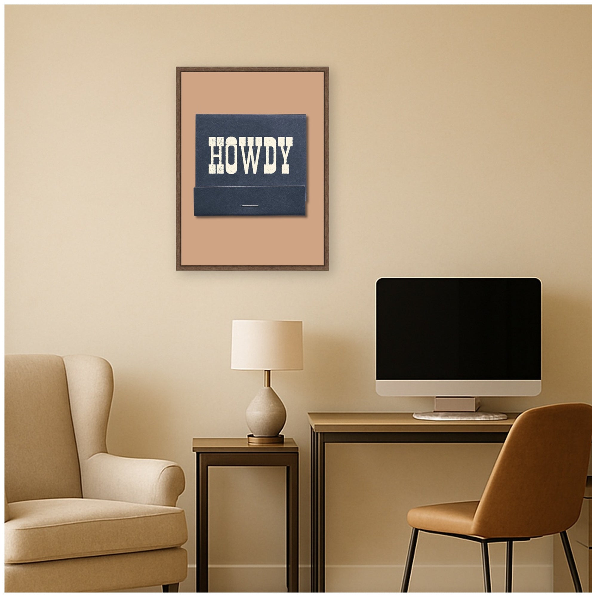 Howdy Matchbook Blue by Megan Ryan Framed Canvas Wall Art Print