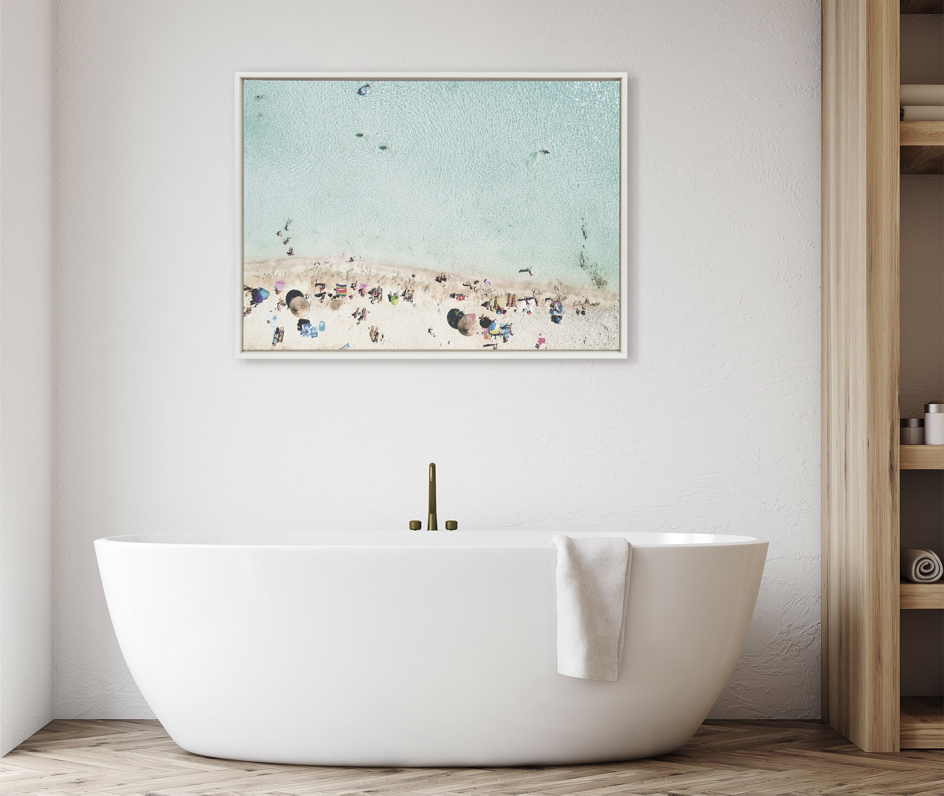 Sylvie Turquoise Beach from Above Framed Canvas by Amy Peterson Art Studio