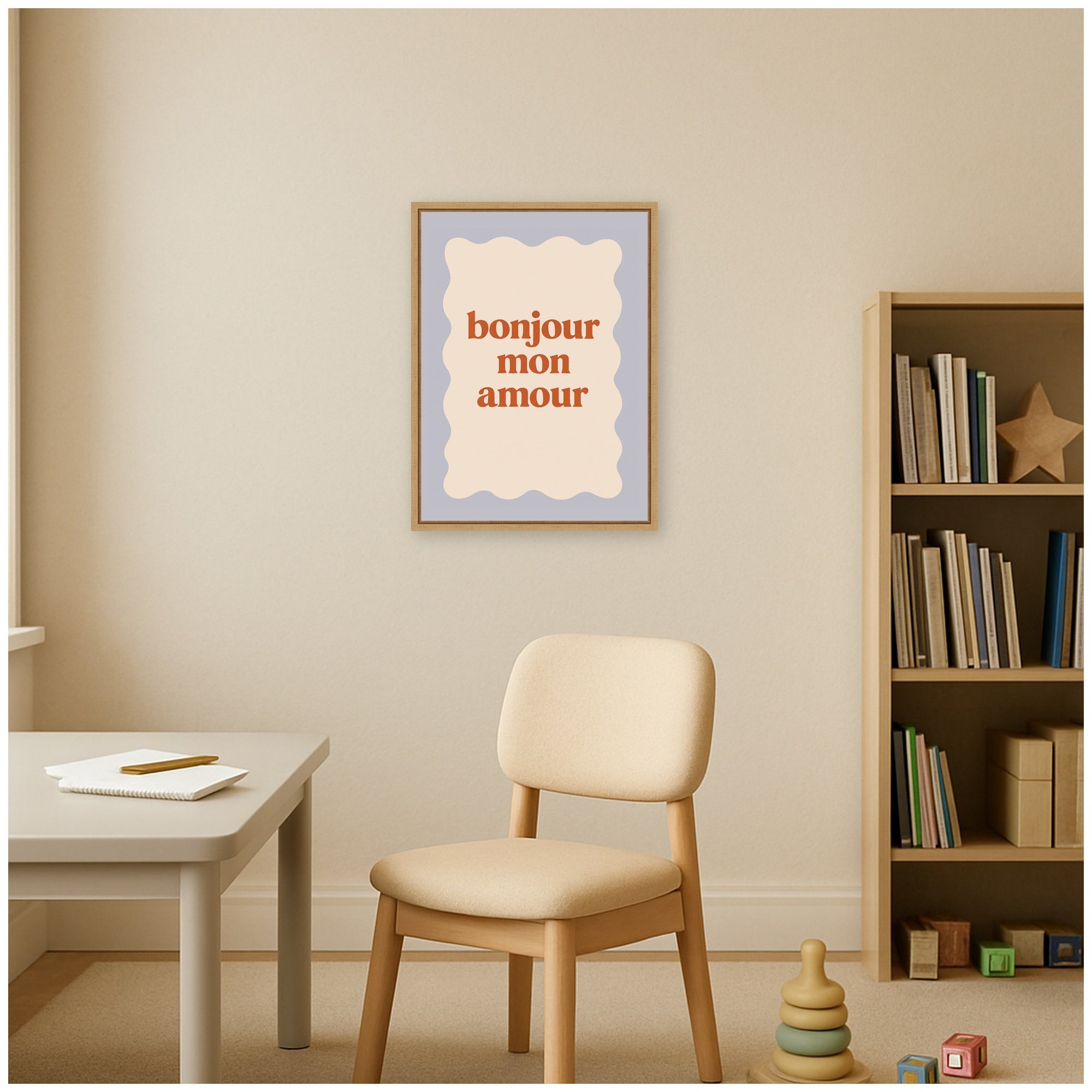 Bonjour Mon Amour Love Quote by Laura Moss Framed Canvas Wall Art Print