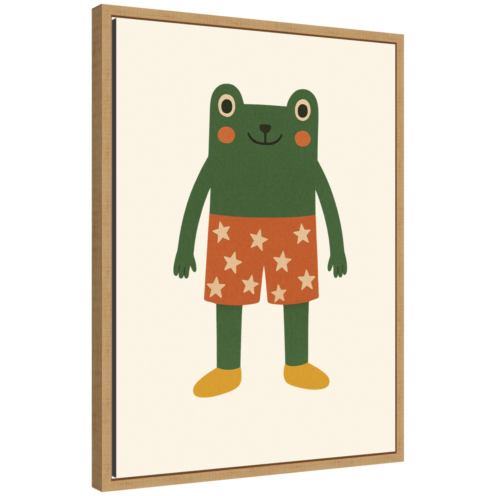 Whimsical Frog with Star Shorts by Laura Moss Framed Canvas Wall Art Print
