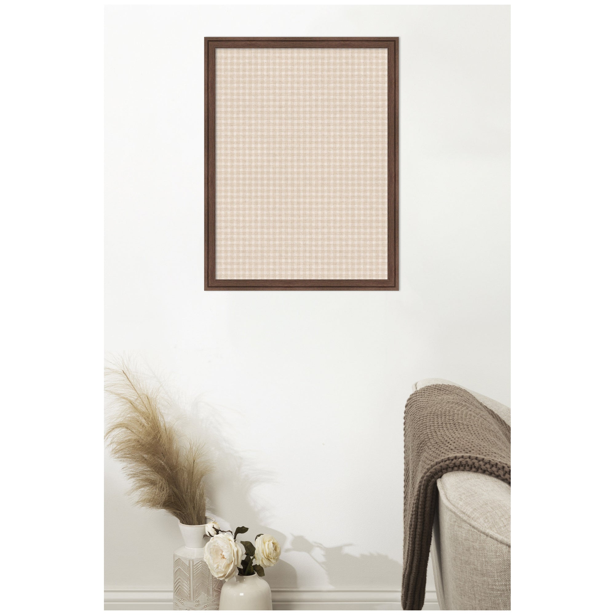 Framed Fabric Pinboard Mini Gingham Neutral Linen Wall Organization