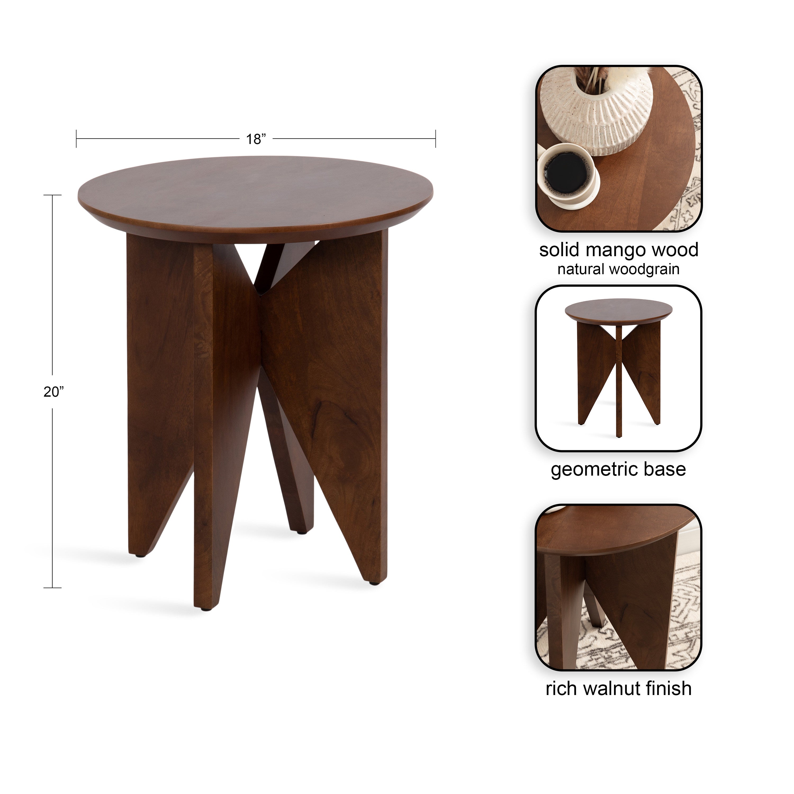 Side Table Walnut Brown 18x18x20 2