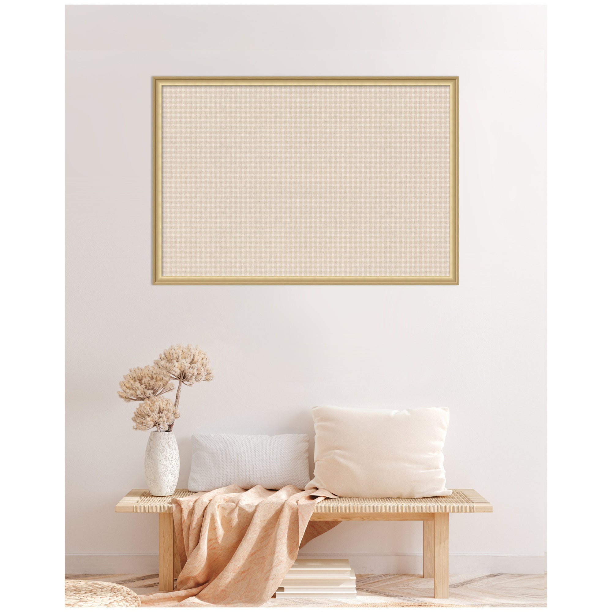 Framed Fabric Pinboard Mini Gingham Neutral Linen Wall Organization