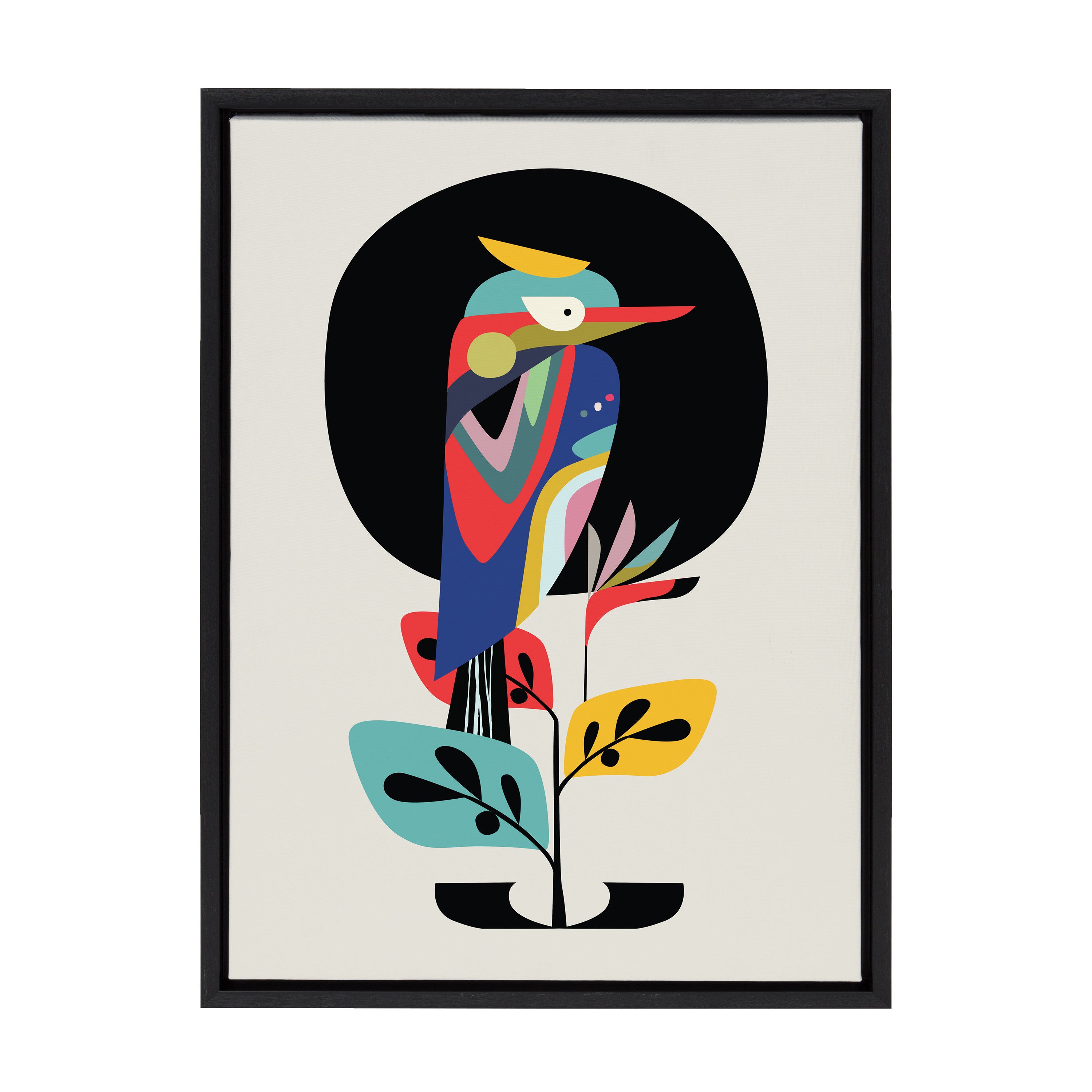Sylvie Mid Century Modern Kookaburra Moon Framed Canvas by Rachel Lee of My Dream Wall