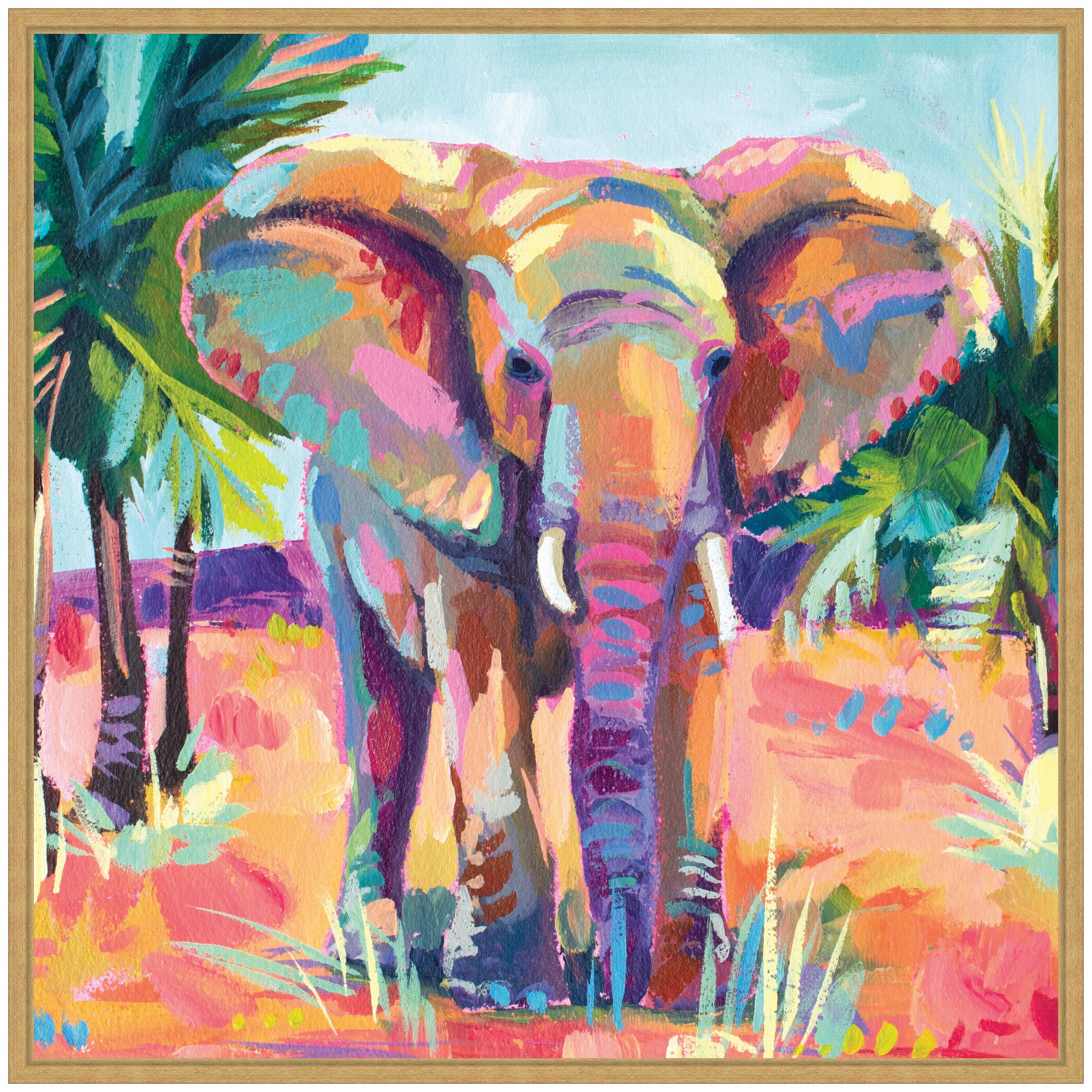 Sylvie African Elephant In Orange Framed Canvas by Rachel Christopoulos