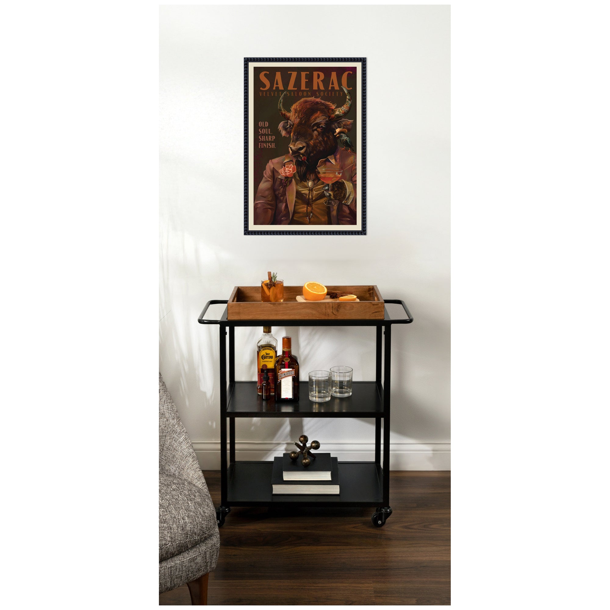 WG Sazerac Bison Buffalo by The Whiskey Ginger Framed Canvas Wall Art Print