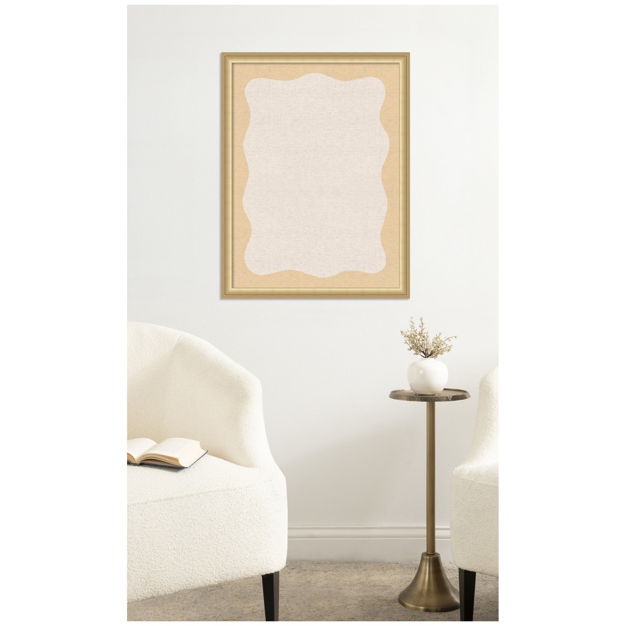 Framed Fabric Pinboard Wavy Neutral Linen and Yellow Wall Organization