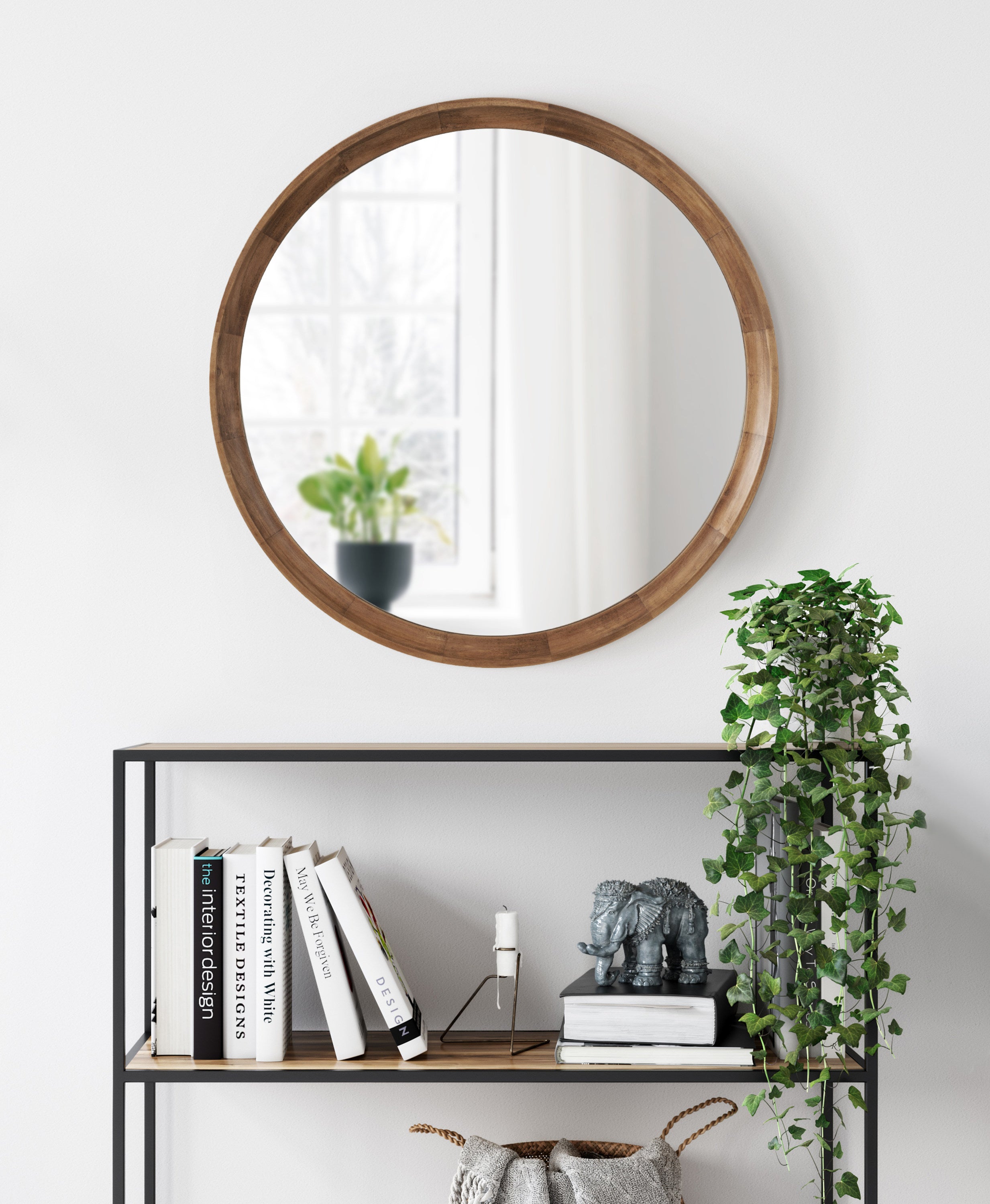 Round Mirror Rustic Brown 30" Diameter 7