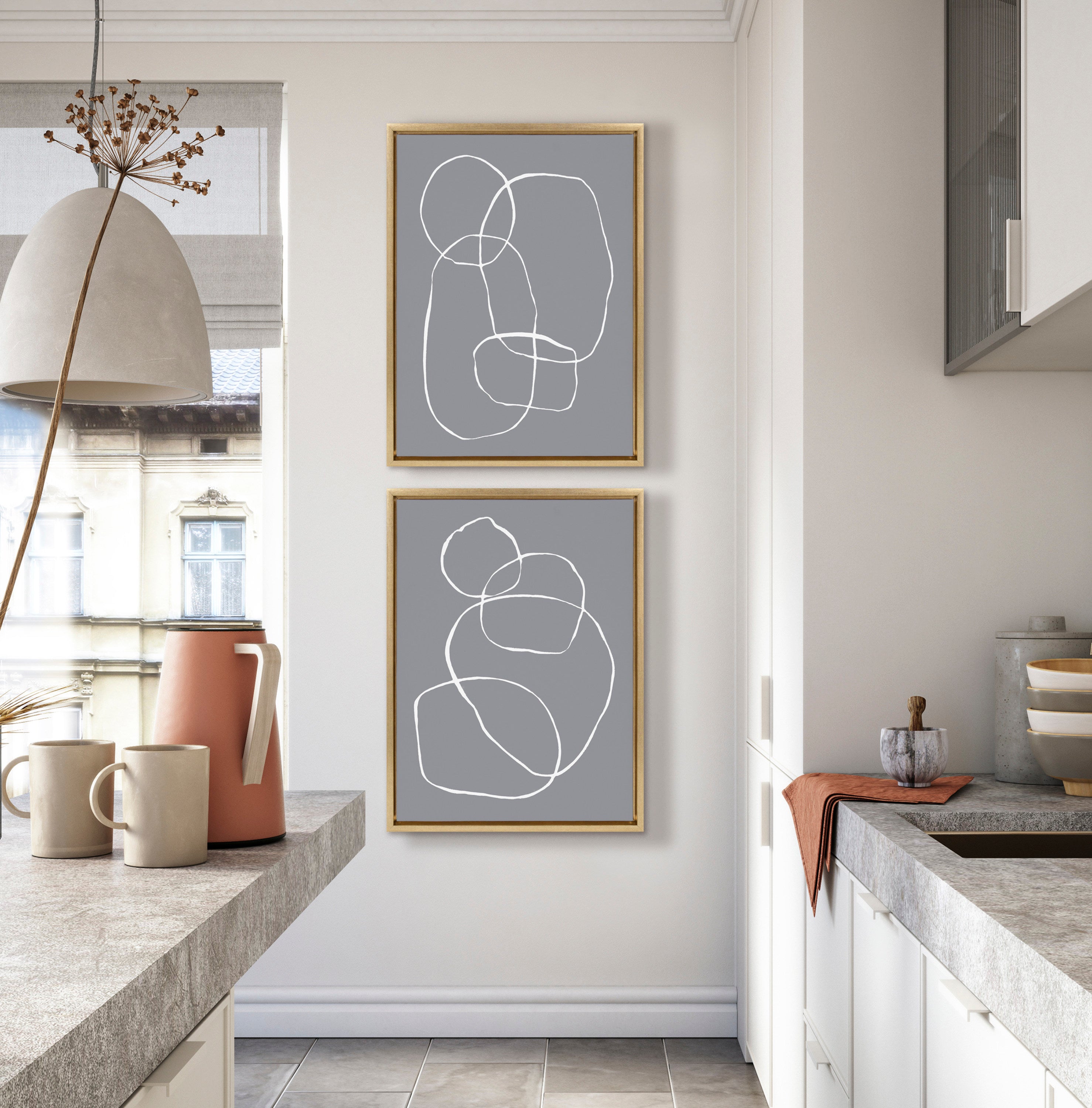 Sylvie Gray Going in Circles Framed Canvas Set by Teju Reval of SnazzyHues