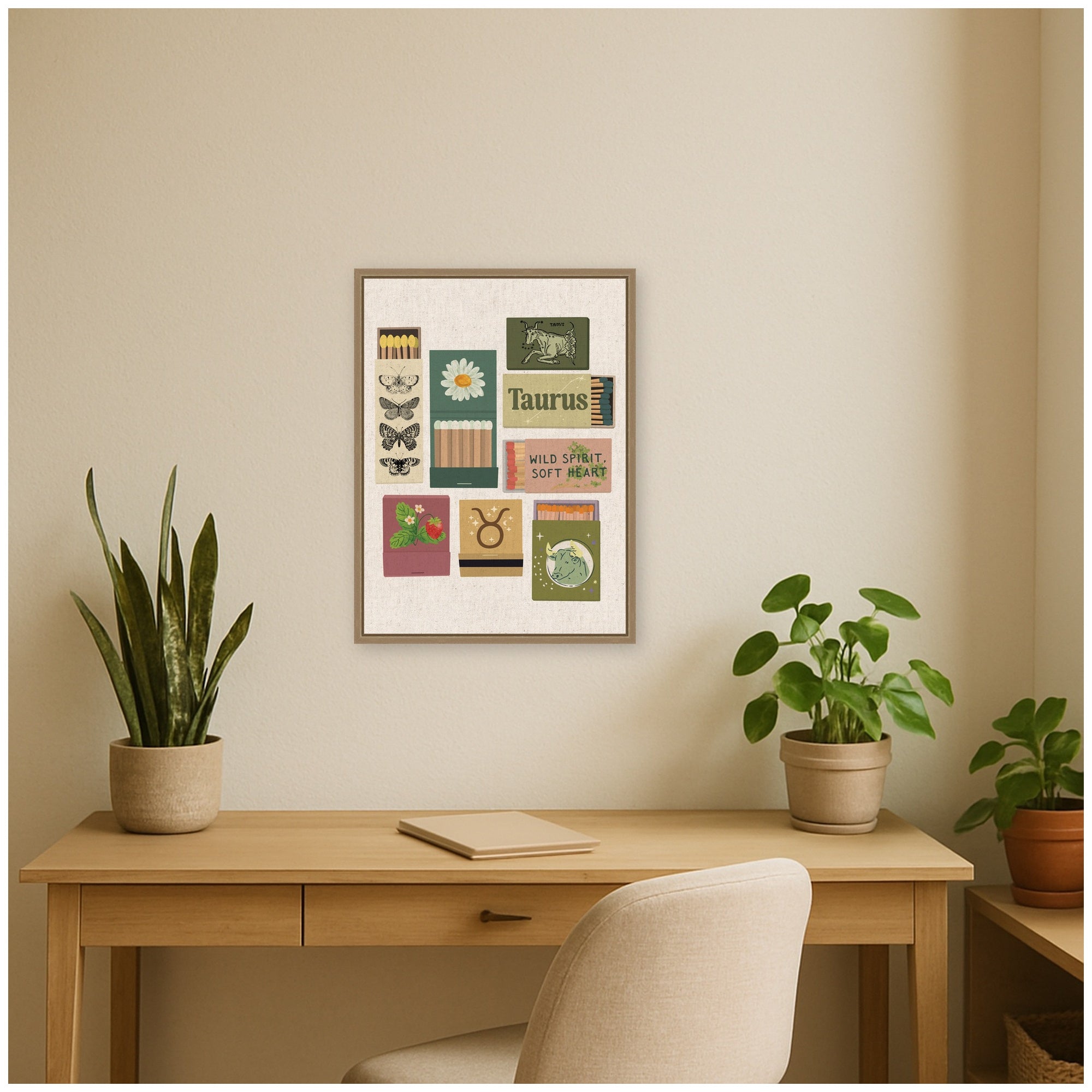Taurus Matchbooks Linen FC by Megan Ryan Framed Canvas Wall Art Print