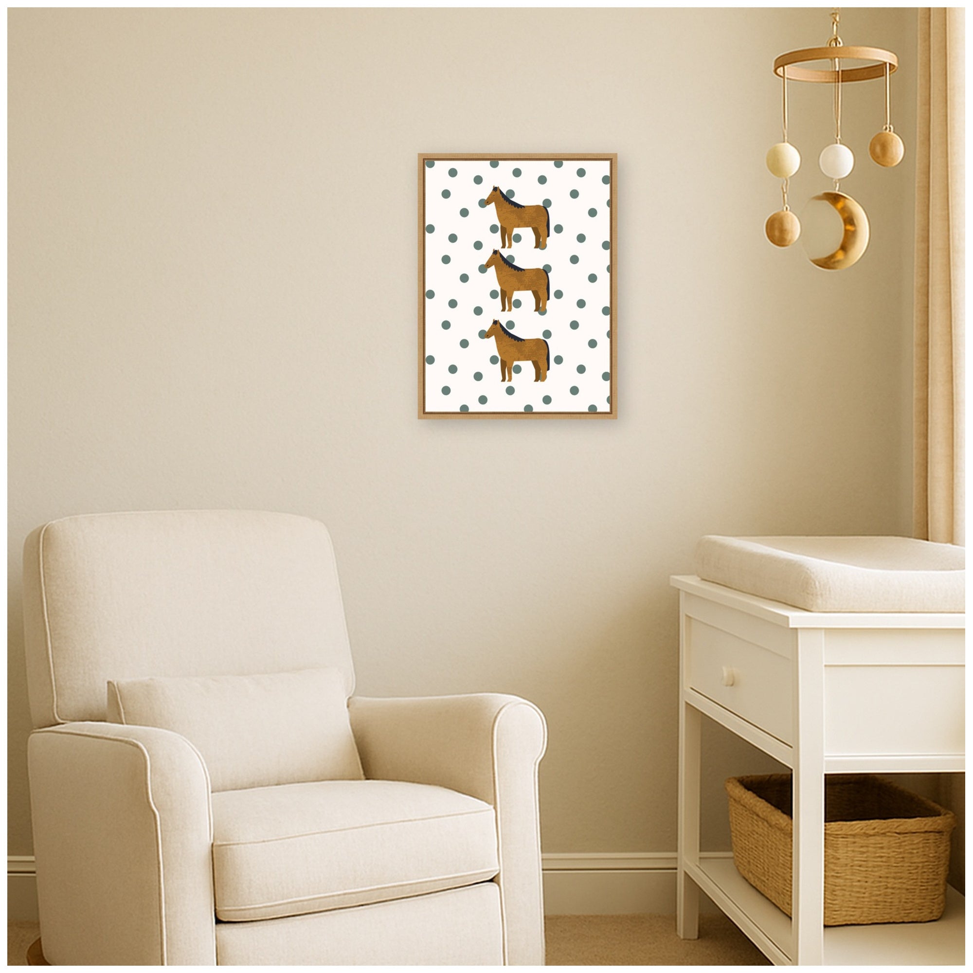 Horses with Dot Background by Laura Moss Framed Canvas Wall Art Print
