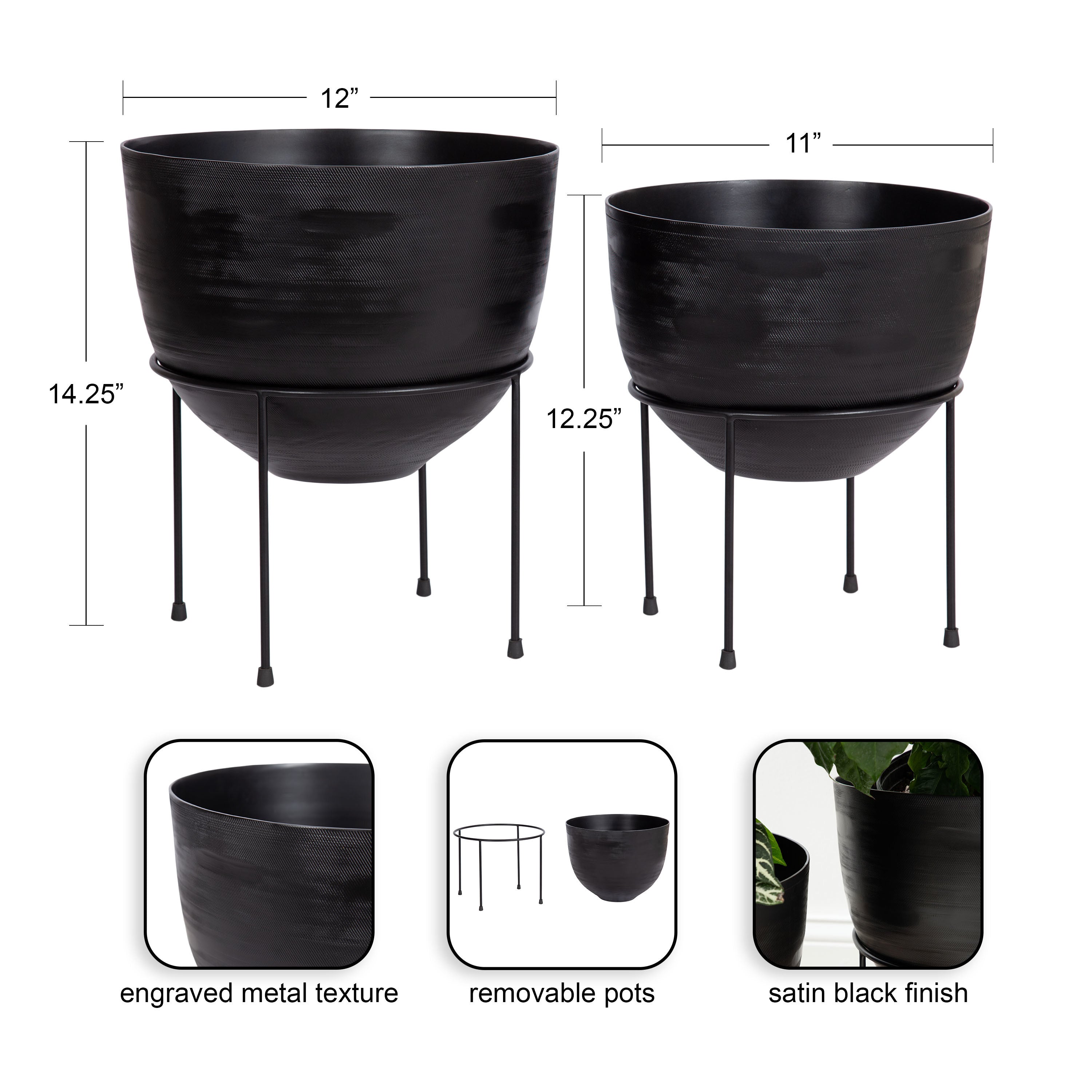 Freestanding Planter Black 2 Piece 2